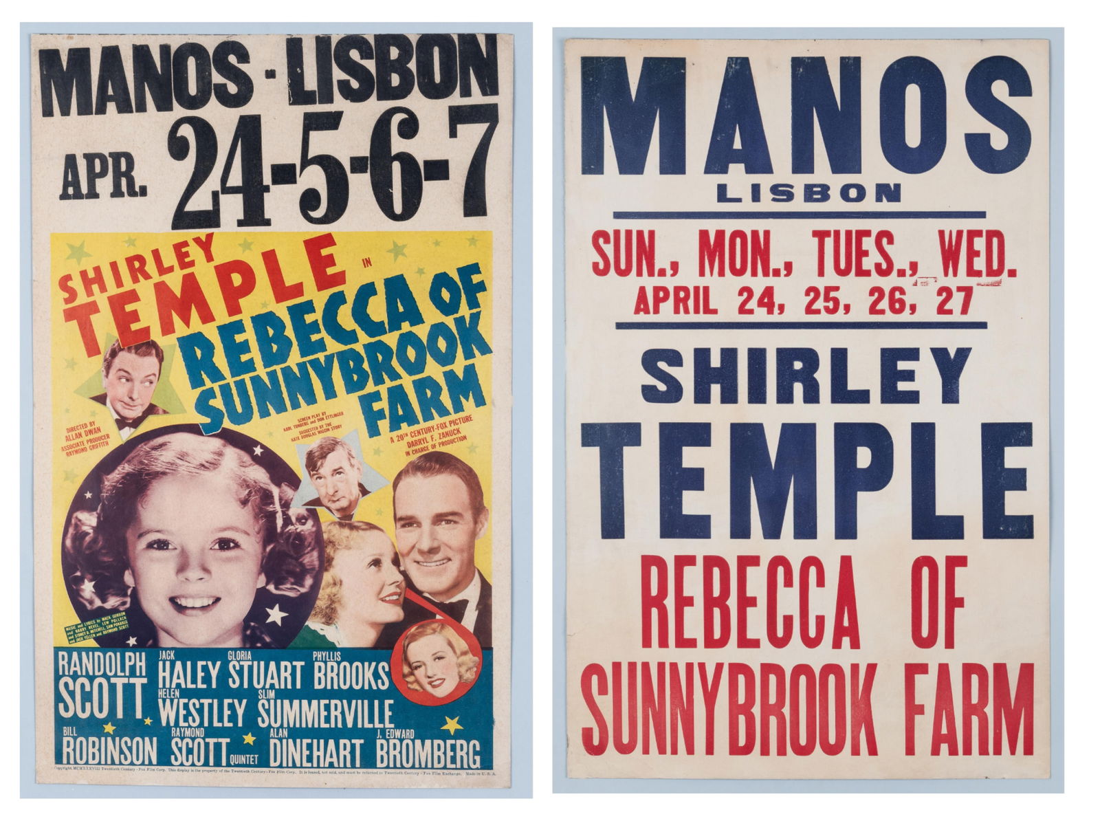 2 VINTAGE SHIRLEY TEMPLE MOVIE THEATER WINDOW CARDS (1 of 3)