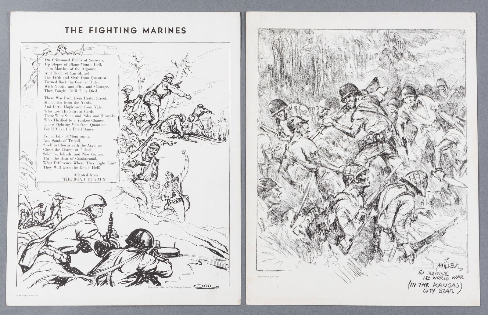 2 WWII MARINE CORPS PROPAGANDA WINDOW CARDS (1 of 3)
