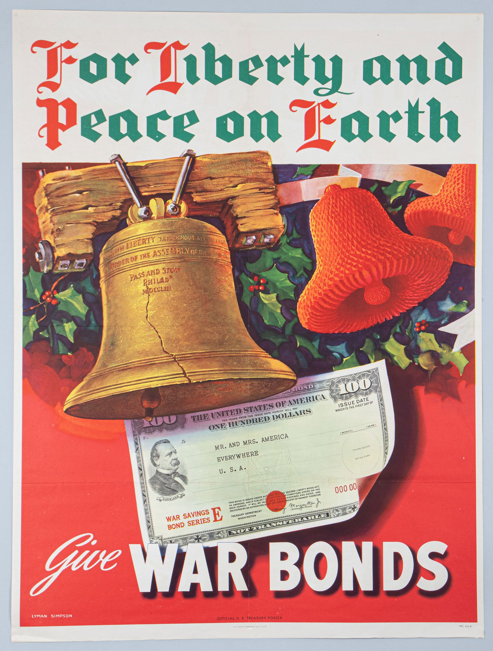 FOR LIBERTY AND PEACE ON EARTH WWII CHRISTMAS WAR BOND POSTER (1 of 1)