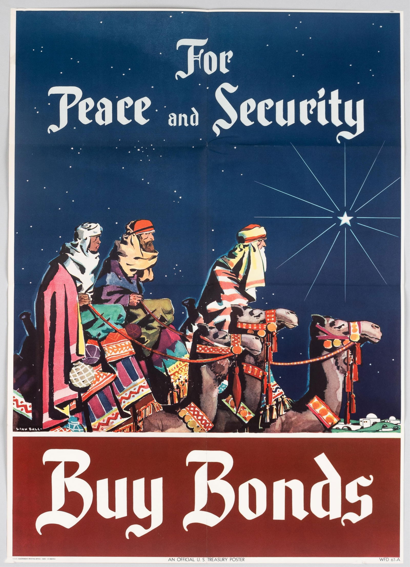 FOR PEACE & SECURITY BUY BONDS 1945 CHRISTMAS WWII BY LINN BALL (1 of 1)