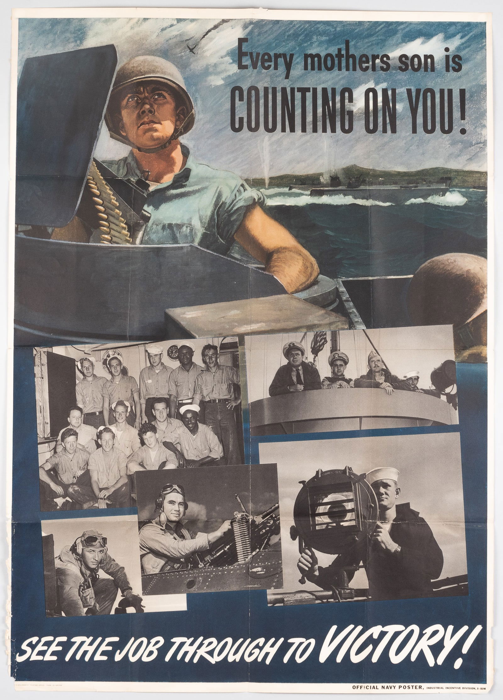 WWII NAVY POSTER - SEE THE JOB THROUGH TO VICTORY (1 of 1)