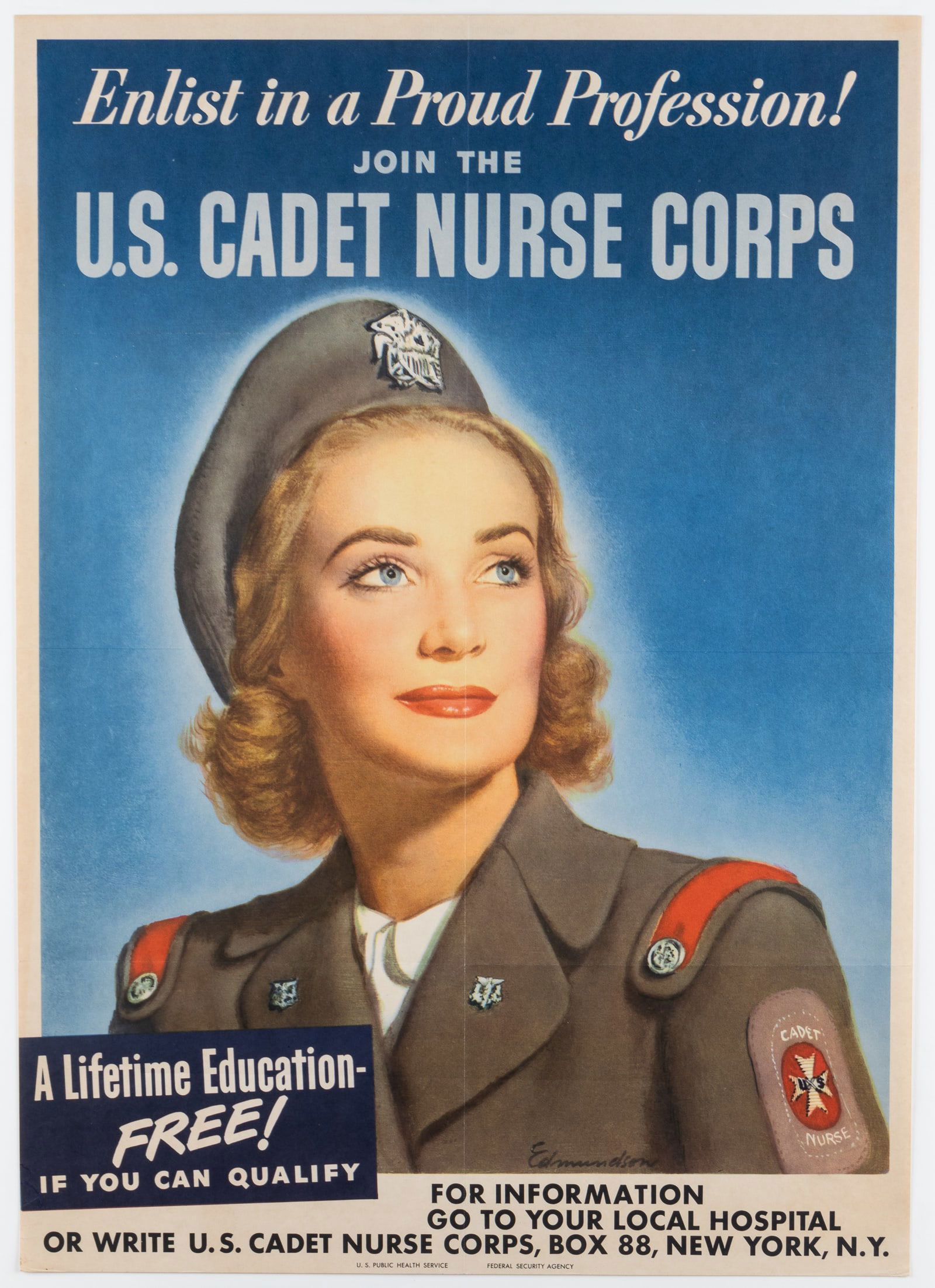 WWII US CADET NURSE CORPS RECRUITMENT POSTER (1 of 1)