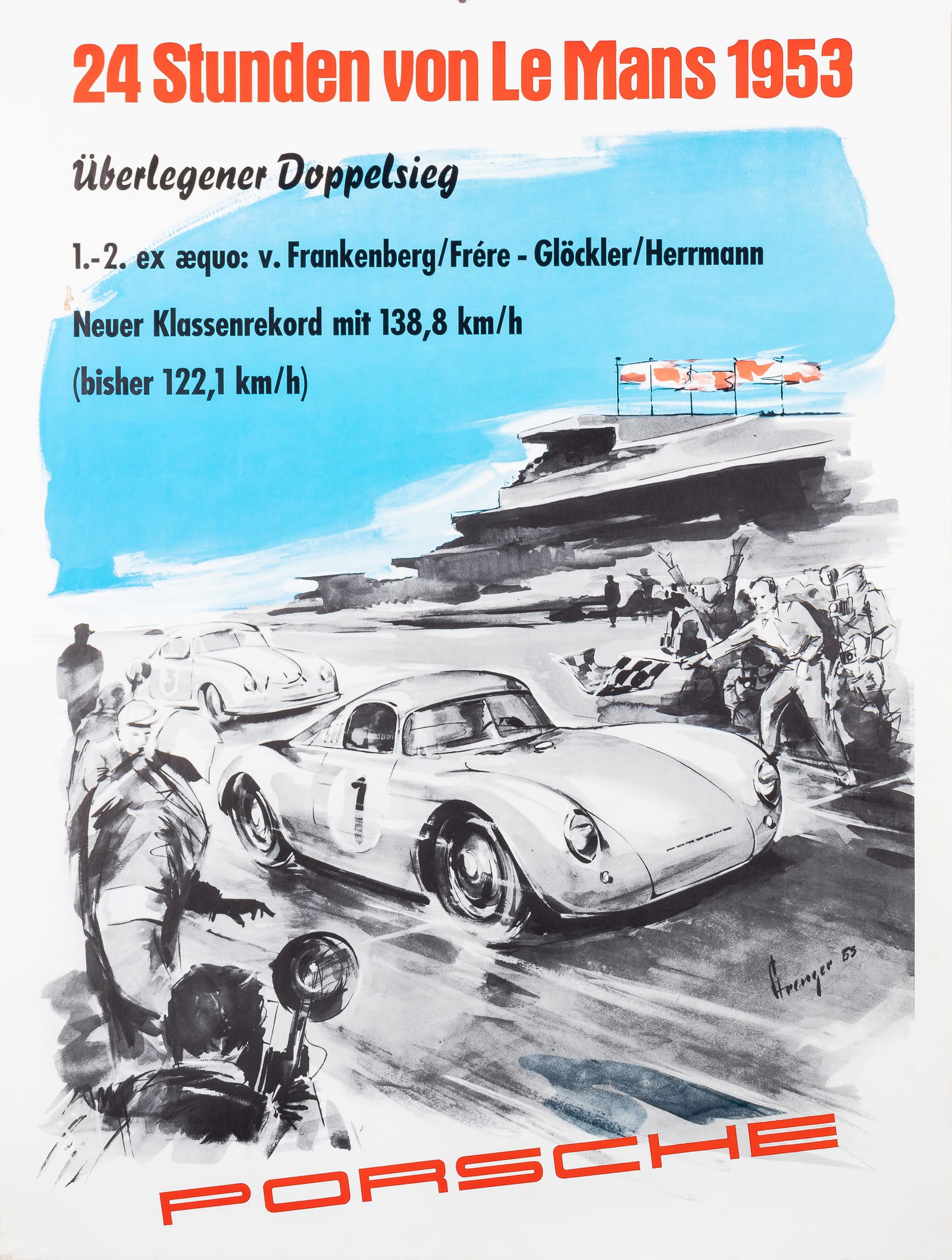 24-HOUR OF LE MANS 1953 PORSCHE GERMAN POSTER (1 of 1)