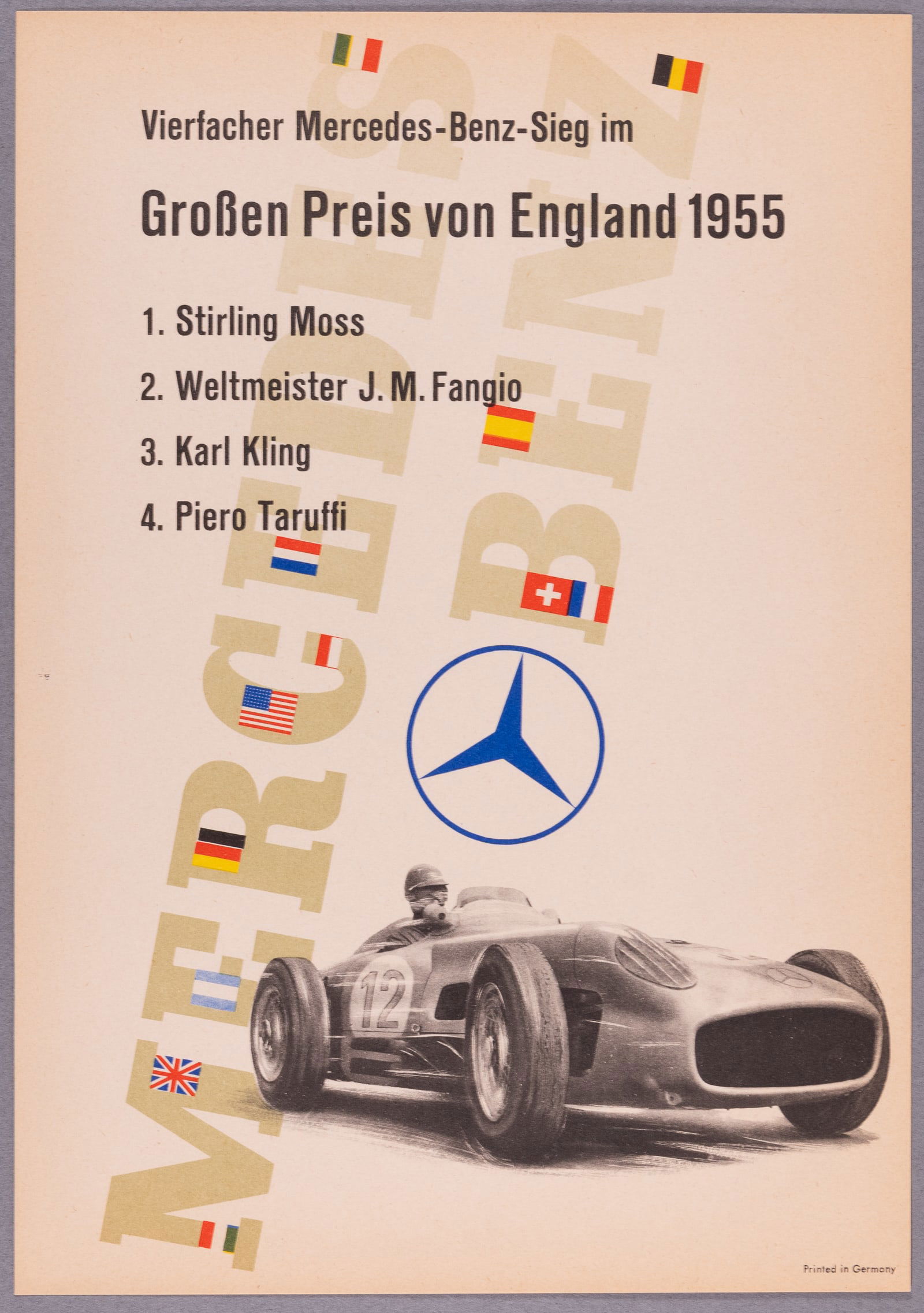 1955 MERCEDES BENZ ENGLAND RACE POSTER ANTON STANKOWSKI (1 of 1)