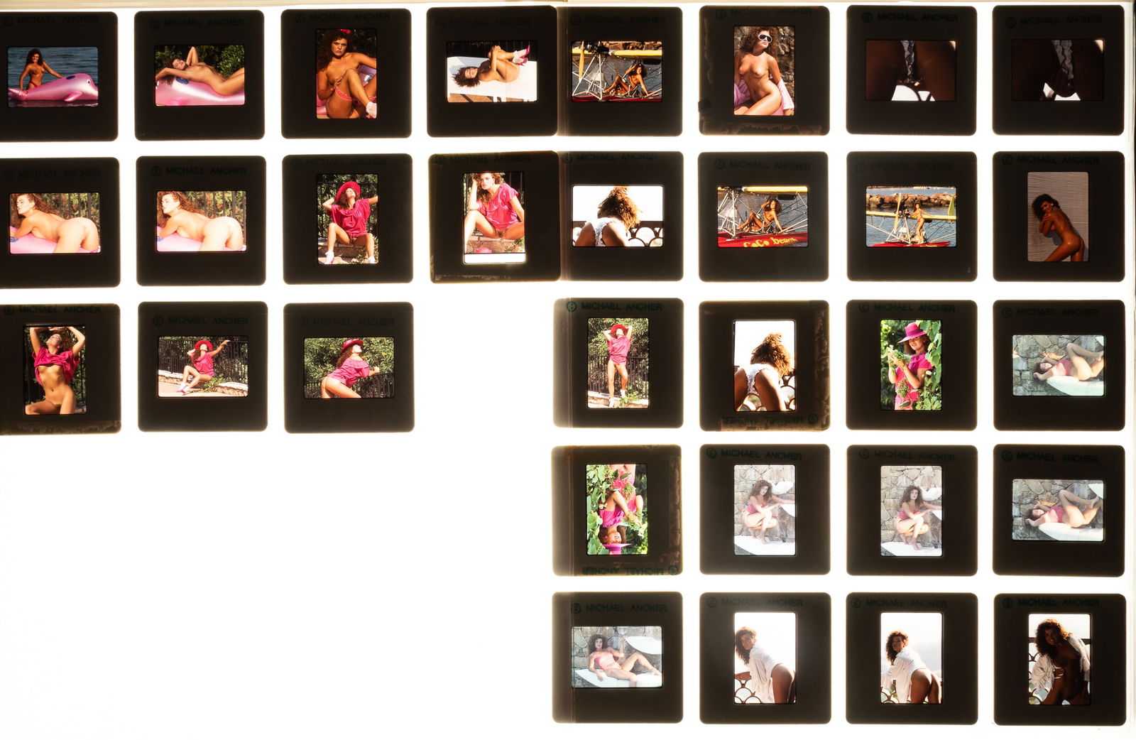 31 VINTAGE EROTIC FEMALE NUDE PHOTO SLIDES NUDE ADULT SLIDES: Thirty-one vintage nude erotic adult photo slides, all of a woman, 'Jane J.,' photographs taken by Michael Ancher.