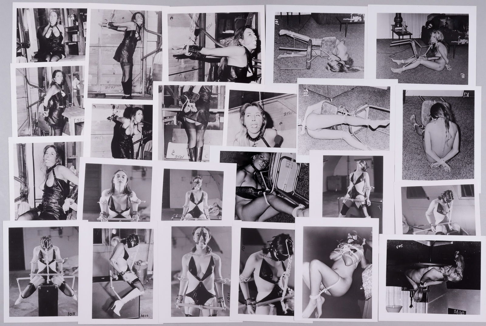 23 VINTAGE BONDAGE EROTICA PHOTOS: Twenty-three vintage black and white bondage erotica photos, ca. 1970s, 4 x 5 inches.