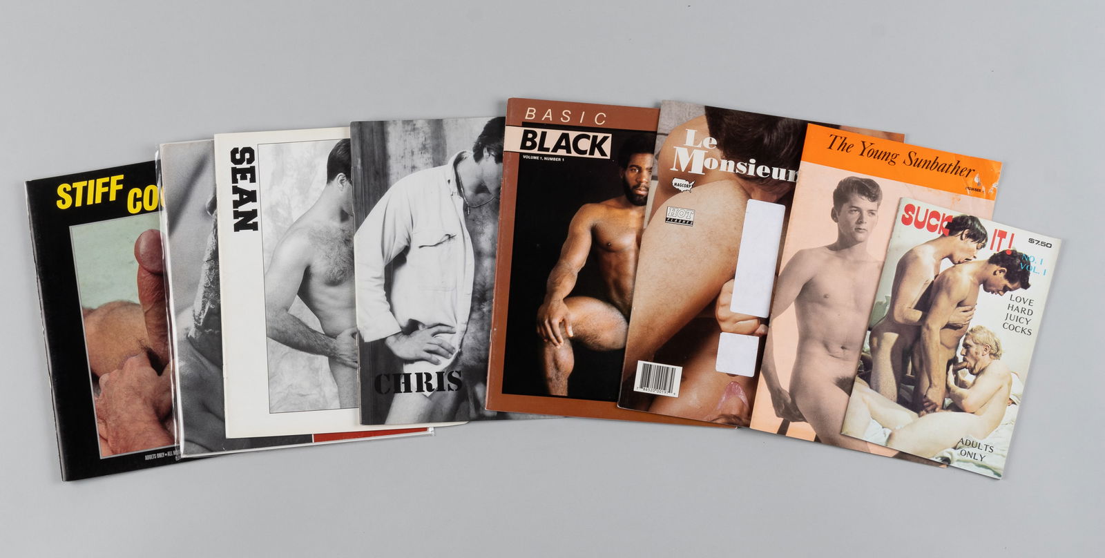 8 VINTAGE ADULT GAY EROTICA MAGAZINES: 8 explicit adult gay erotica magazines, with many photographs.