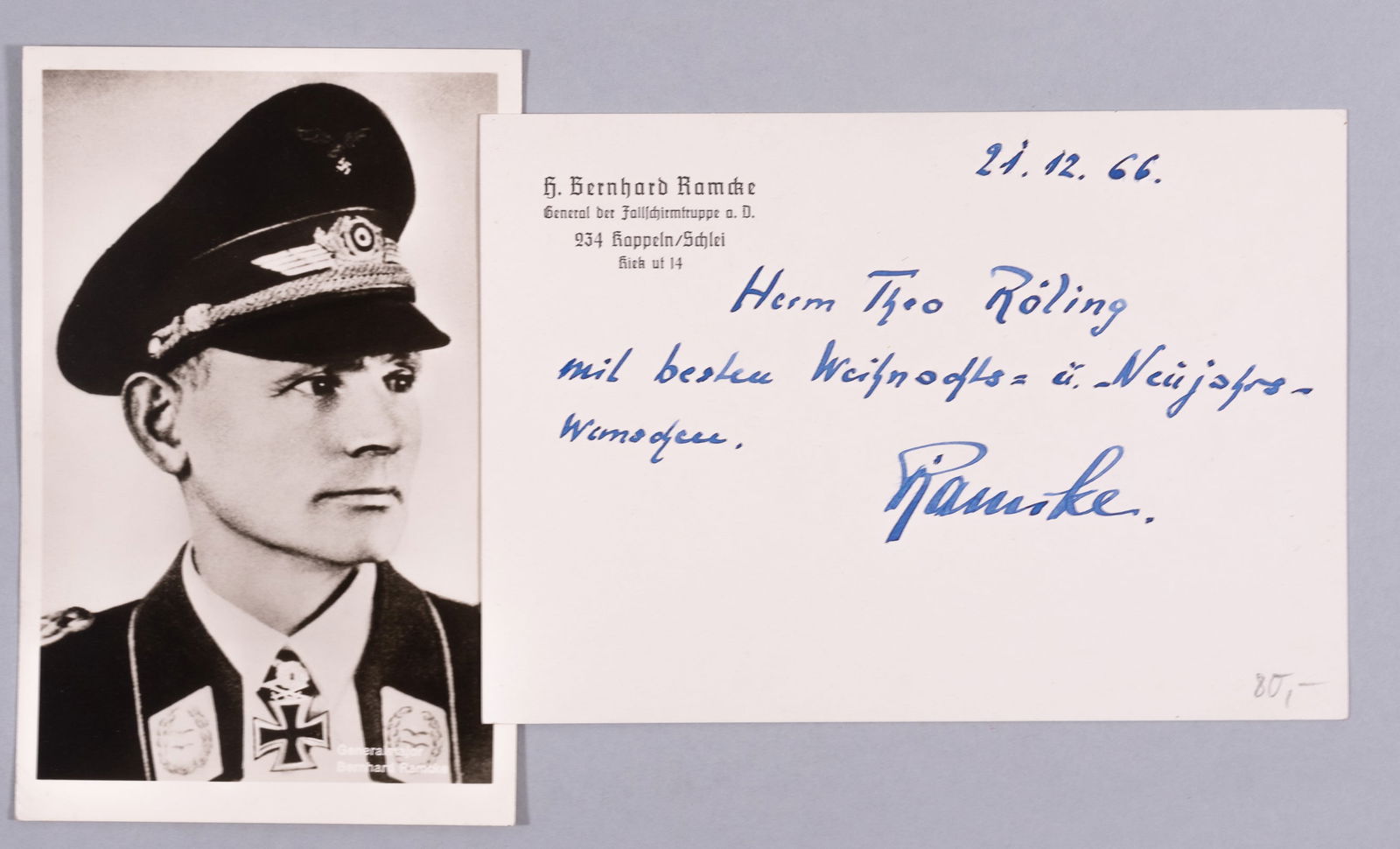 BERNHARD HERMANN RAMCKE: Bernhard Hermann Ramcke (1889-1968) WWII German general of the Fallschirmjager, was captured by American forces at the conclusion of the Battle for Brest in September 1944. Recipient of the Knight's C