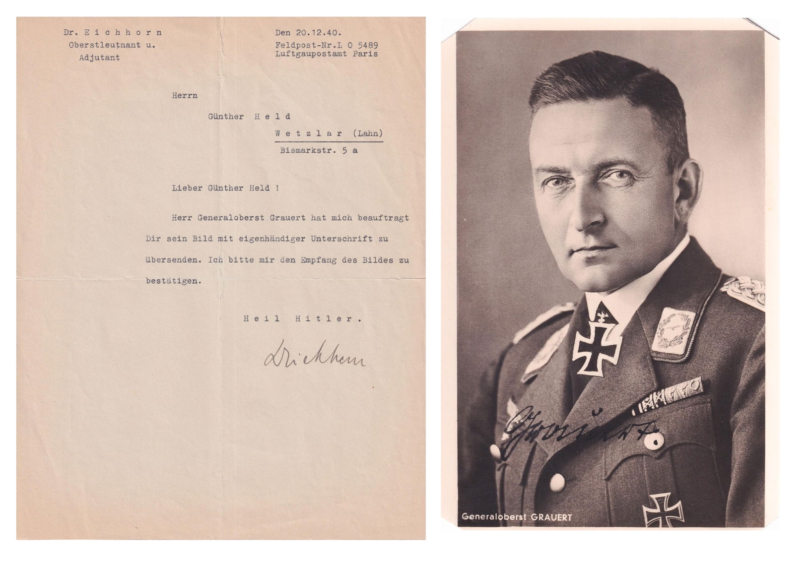 GENERALOBERST ULRICH GRAUERT: Ulrich Grauert (1889-1941) General in the Luftwaffe, commanded 1st Air Corps until May 15, 1941, when he was shot down and killed by F/Lt Jerzy Jankiewicz and Sgt Waclaw Giermer, of the 303rd Polish F