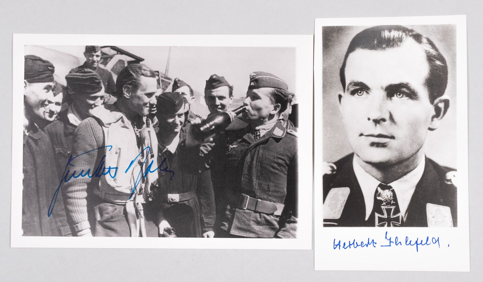 GUNTHER RALL - HERBERT IHLEFELD: Two signed photos from WWII German Luftwaffe members, including GUNTHER RALL (1918 - 2009), WWII General and fighter ace, the third most successful fighter pilot in aviation history with 274 aerial vi