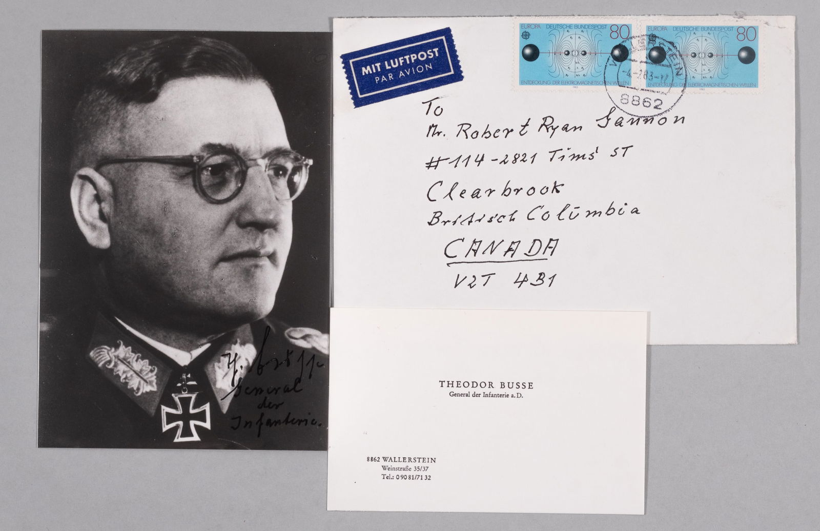 THEODORE BUSSE: (1897-1986) German officer during WWI and WWII, recipient of the Knight's Cross with Swords of the Hohenzollern Order, and the Knight's Cross of the Iron Cross. During the last five months of the