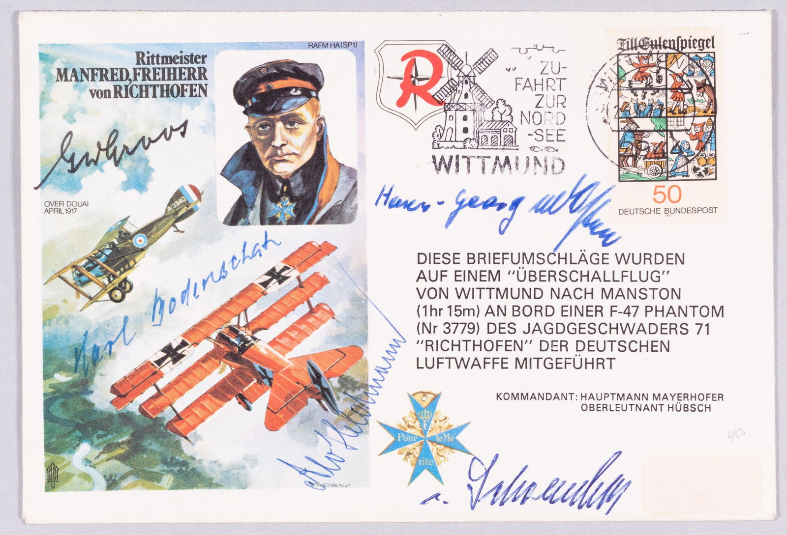 WWI GERMAN ACE SIGNED FDC (5 AUTOGRAPHS) (1 of 2)