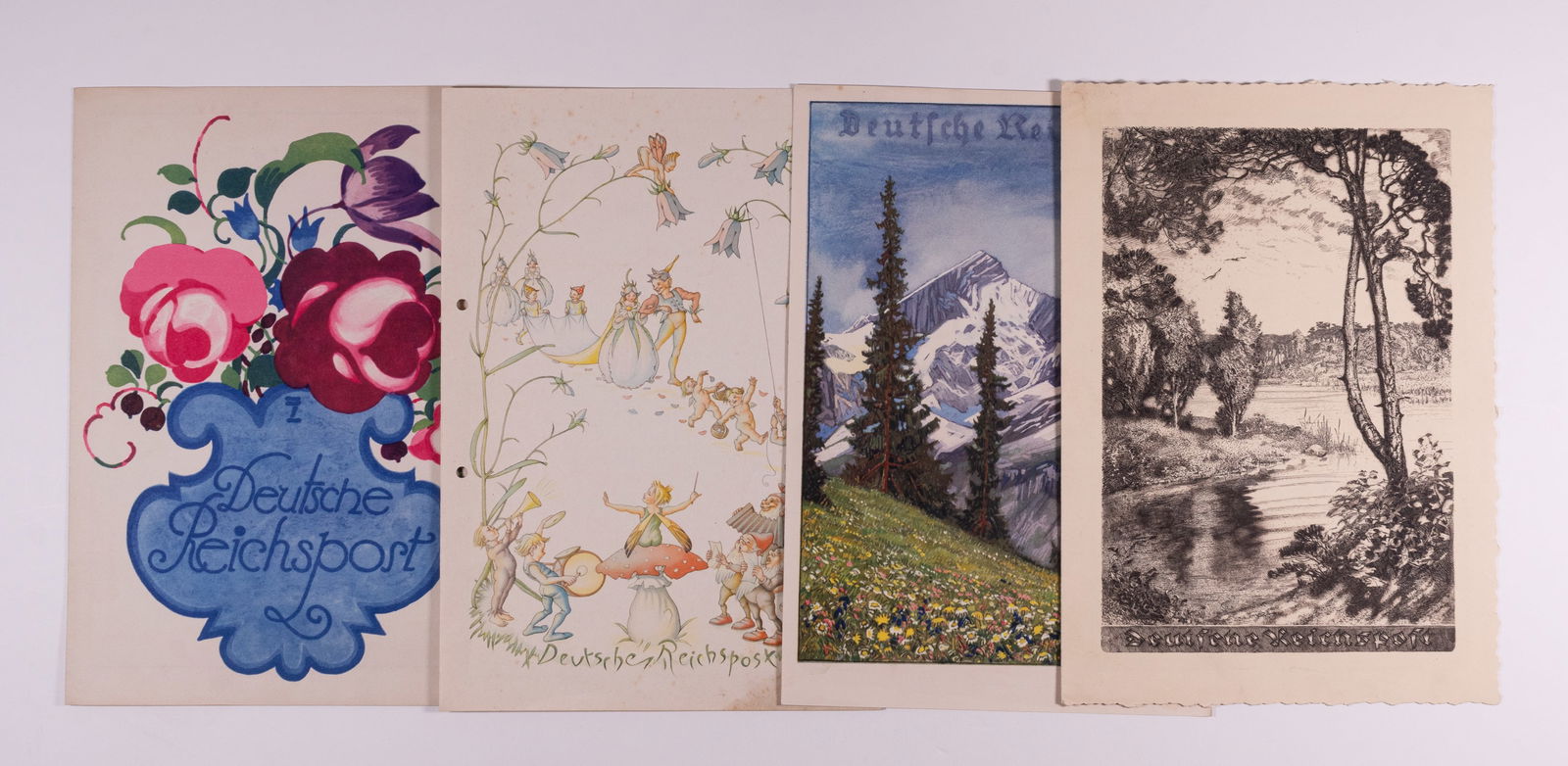 4 THIRD REICH NAZI TELEGRAMS: Four Third Reich German telegrams, one telegram from 1939. The back cover shows a bold Nazi eagle clutching on oak leaf wreath with a mobile swastika. The second telegram features a Bavarian mountain