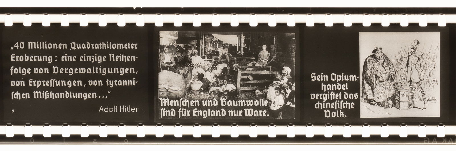 WWII GERMAN HITLER YOUTH ANTI-ENGLISH PROPAGANDA EDUCATIONAL FILM REEL: WWII German Hitler anti-English propaganda 'educational' teaching film, 'illustrated book for training in the Hitler Youth,' 35mm b/w slide reel, titled 'England's Grip on the World,' by Lipropa, Lich