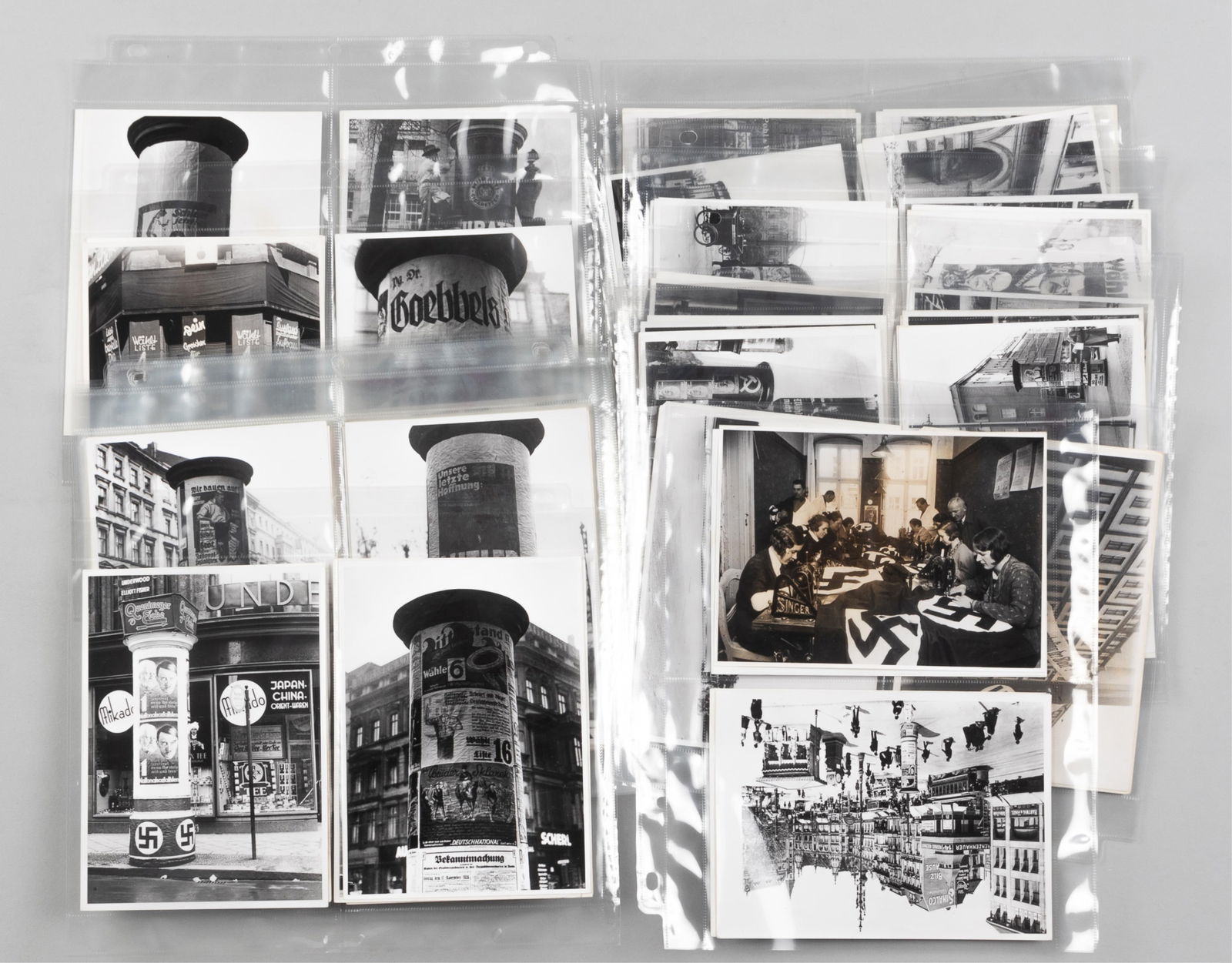 85 THIRD REICH ELECTION PROPAGANDA PHOTOS FROM BERLIN ARCHIVE: Collection of eighty-four photos of election propaganda used during the very early periods of the Third Reich. All with stamps on the reverse describing the photo, and giving dates when taken or