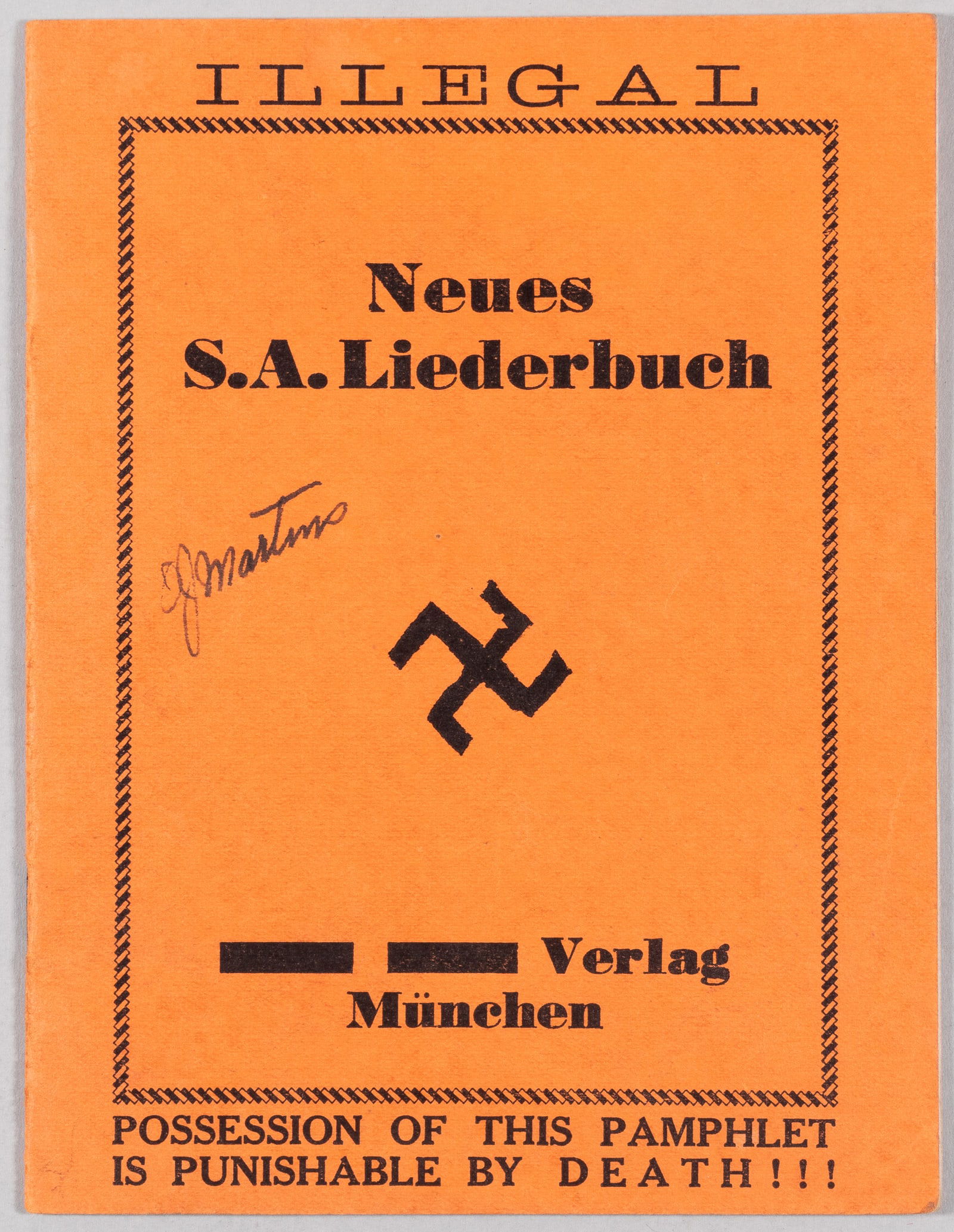 LAUGHTER IN HELL ANTI-HITLER BOOKLET: 'Laughter in Hell.' Translated by Arthur Heller, adapted by R. Stone, New York City: Universum Publishers, ca. 1935. A collection of anti-fascist jokes that was originally distributed in German in