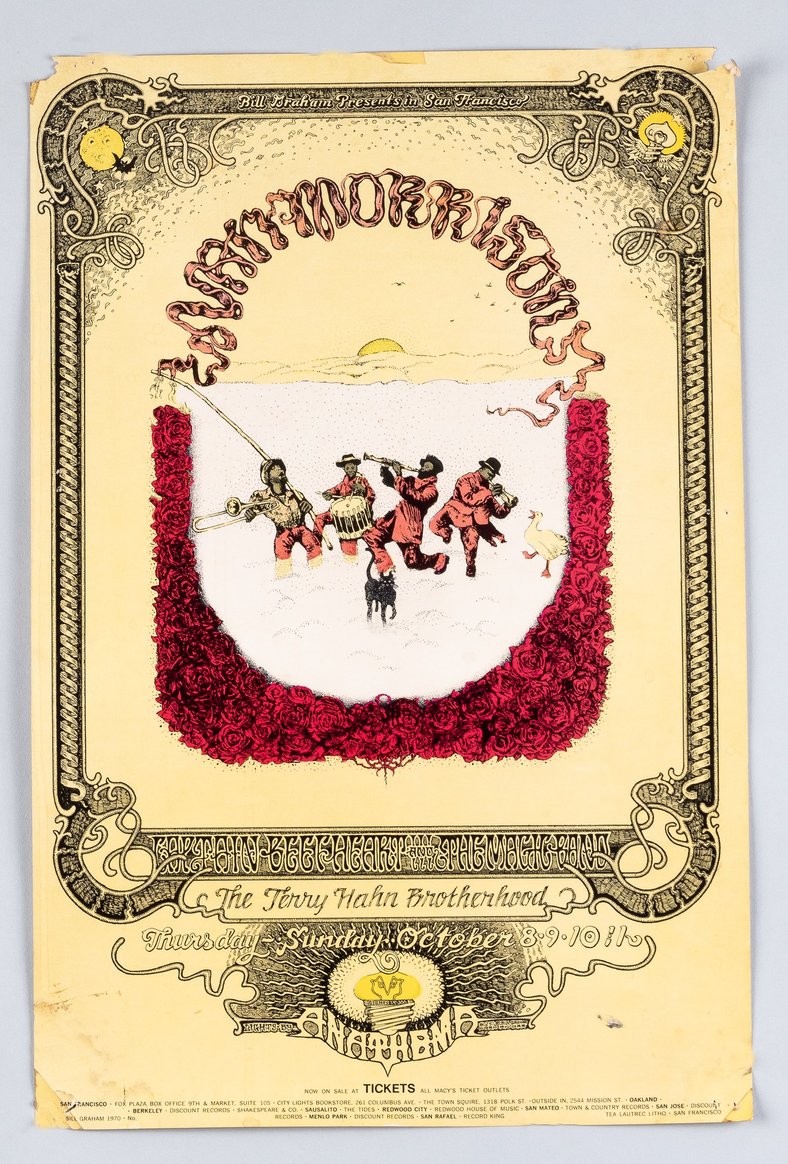 BILL GRAHAM FILMORE WEST POSTER BG-251 VAN MORRISON: Bill Graham Presents #251 - Fillmore West Concert Poster, c. 1970 Van Morrison - Captain Beefheart - Jerry Hahn Brotherhood. Artwork by Norman Orr (1924 ? 1993) Original Bill Graham Presents Fillmore