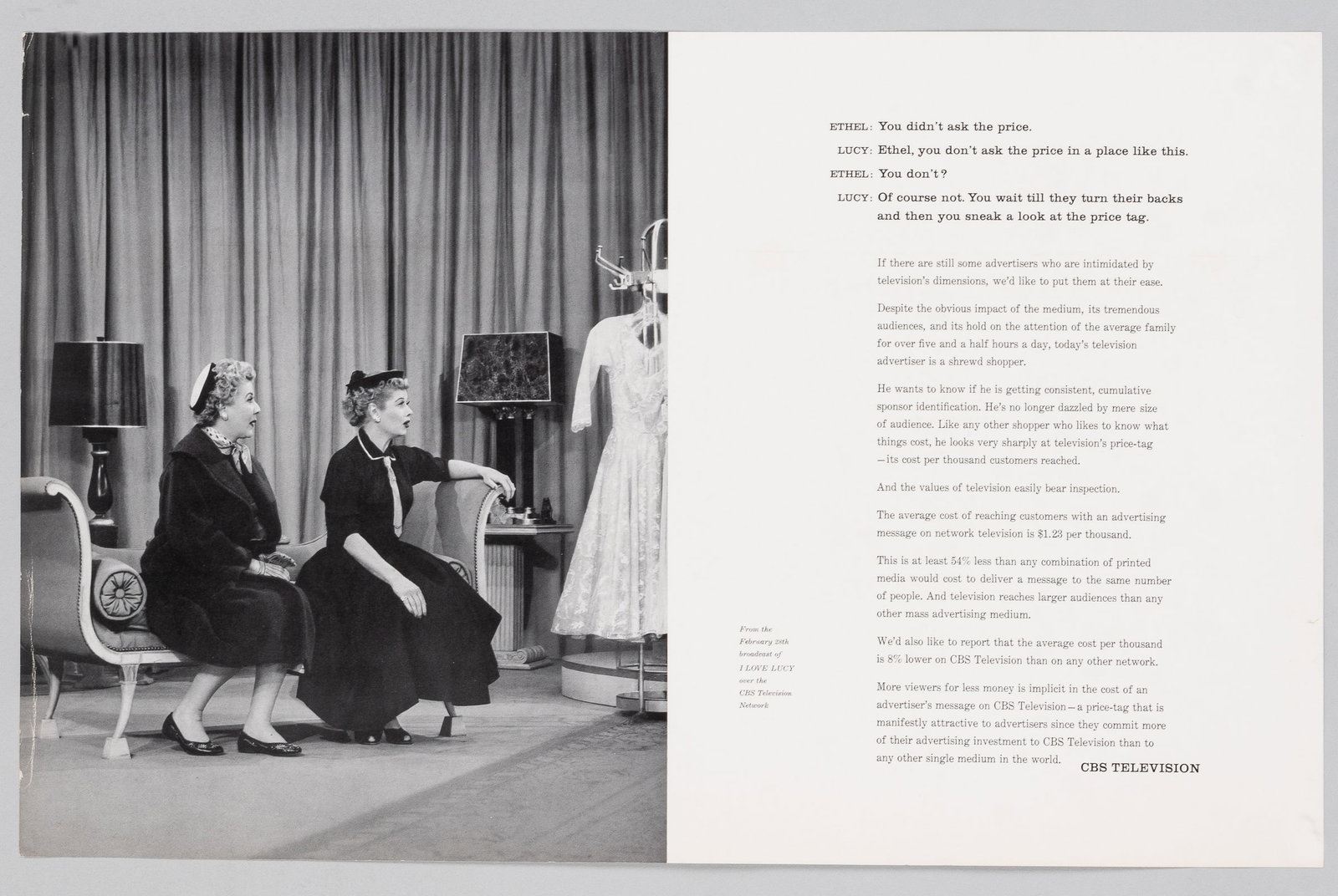 I LOVE LUCY 1956 CBS TELEVISION MEDIA POSTER: Original 'I Love Lucy' 1956 CBS Television poster for the media featuring Lucy and Ethel. Dimension approx. 13 x 20.5 inches. Ships rolled.