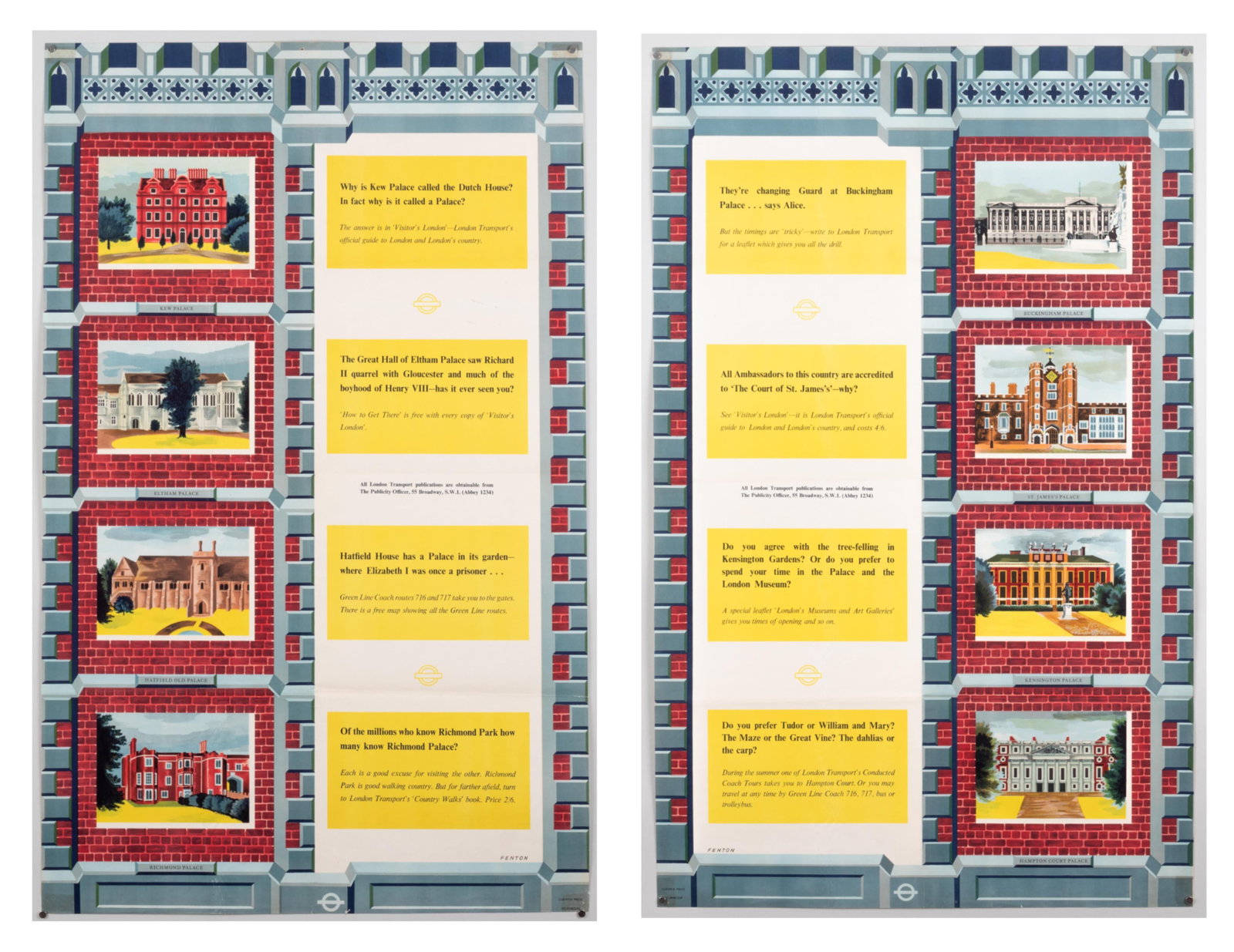 2 LONDON TRANSPORT PALACES POSTERS ERNEST W. FENTON (1 of 3)