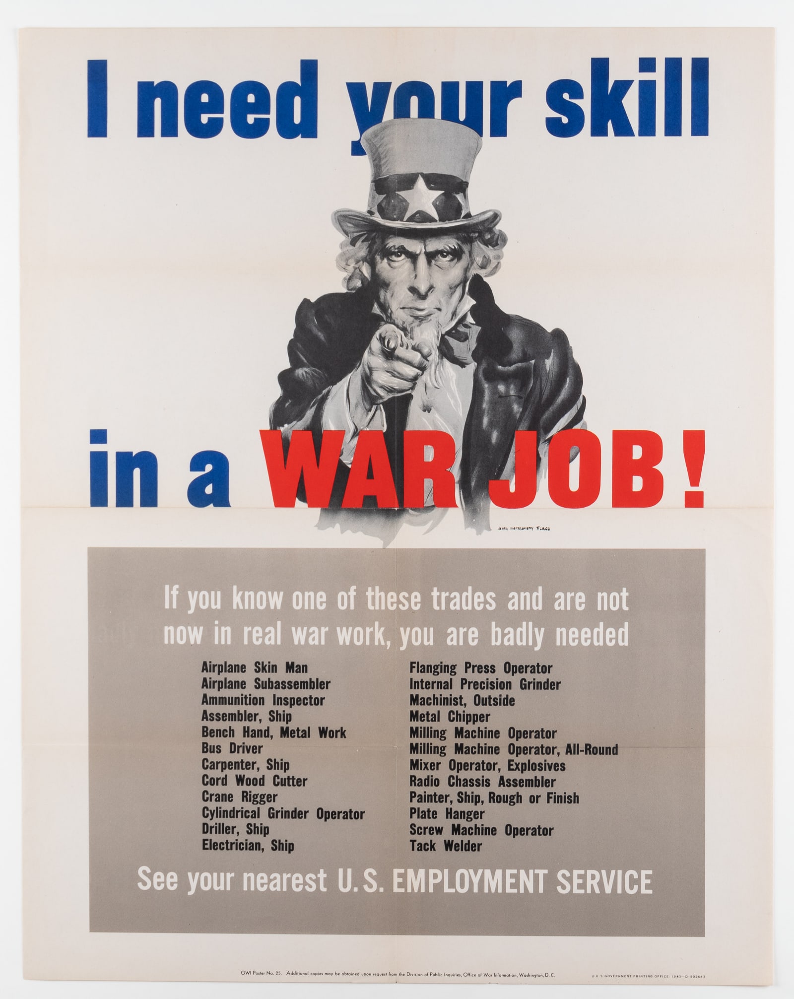 WWII UNCLE SAM WAR JOB JAMES MONTGOMERY FLAGG POSTER (1 of 1)
