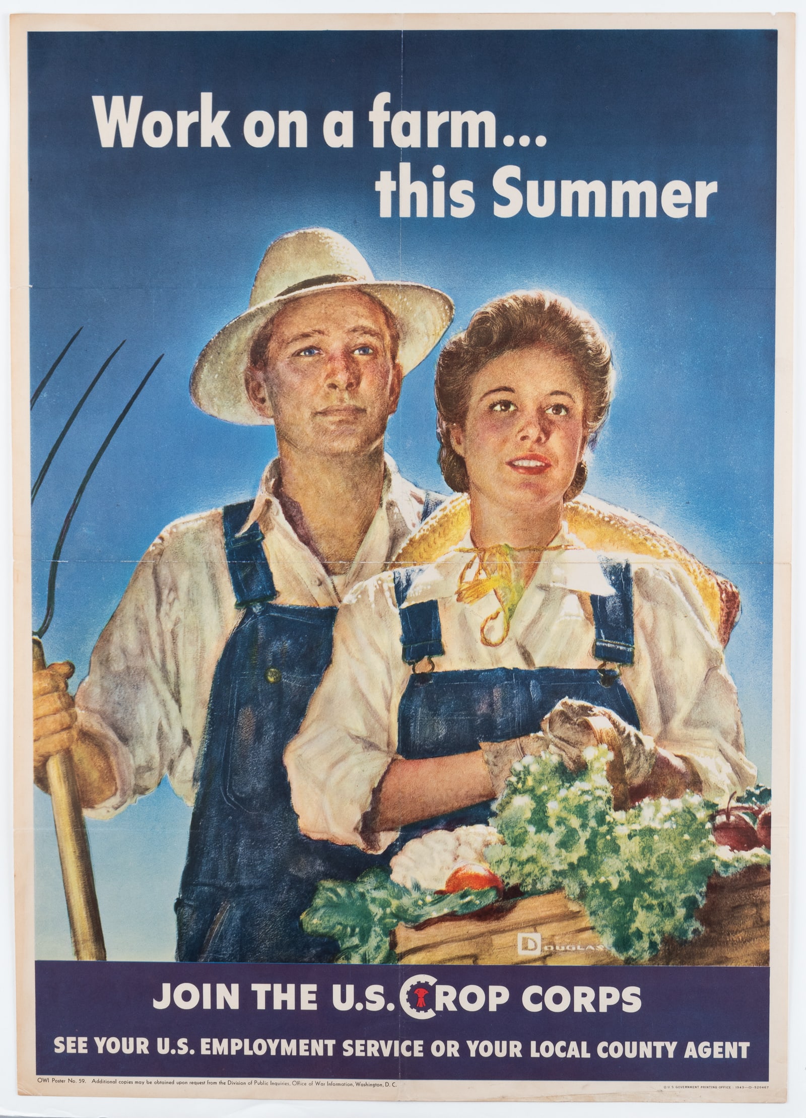 WWII WORK ON A FARM THIS SUMMER WAR EFFORT CROP CORPS POSTER BY D. CROCKWELL (1 of 1)