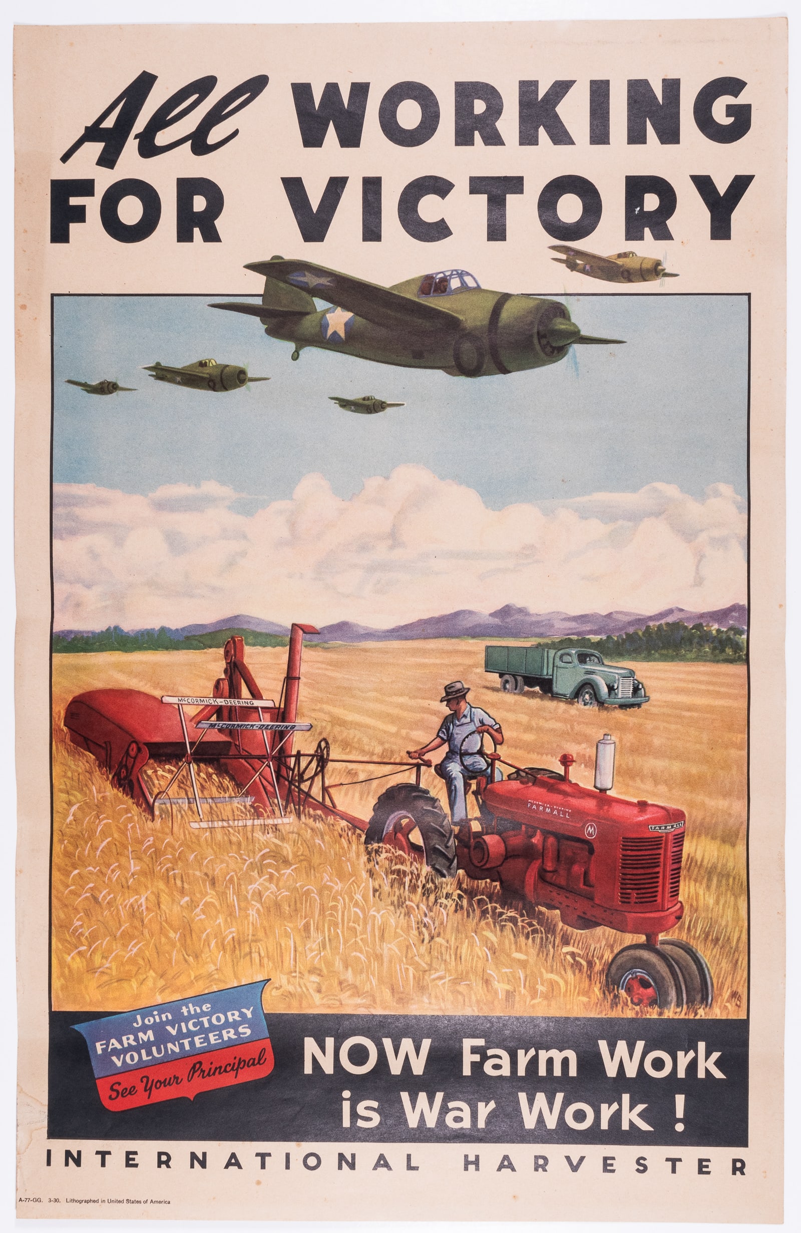 ALL WORKING FOR VICTORY WWII INTERNATIONAL HARVESTER FARMALL TRACTOR POSTER (1 of 1)