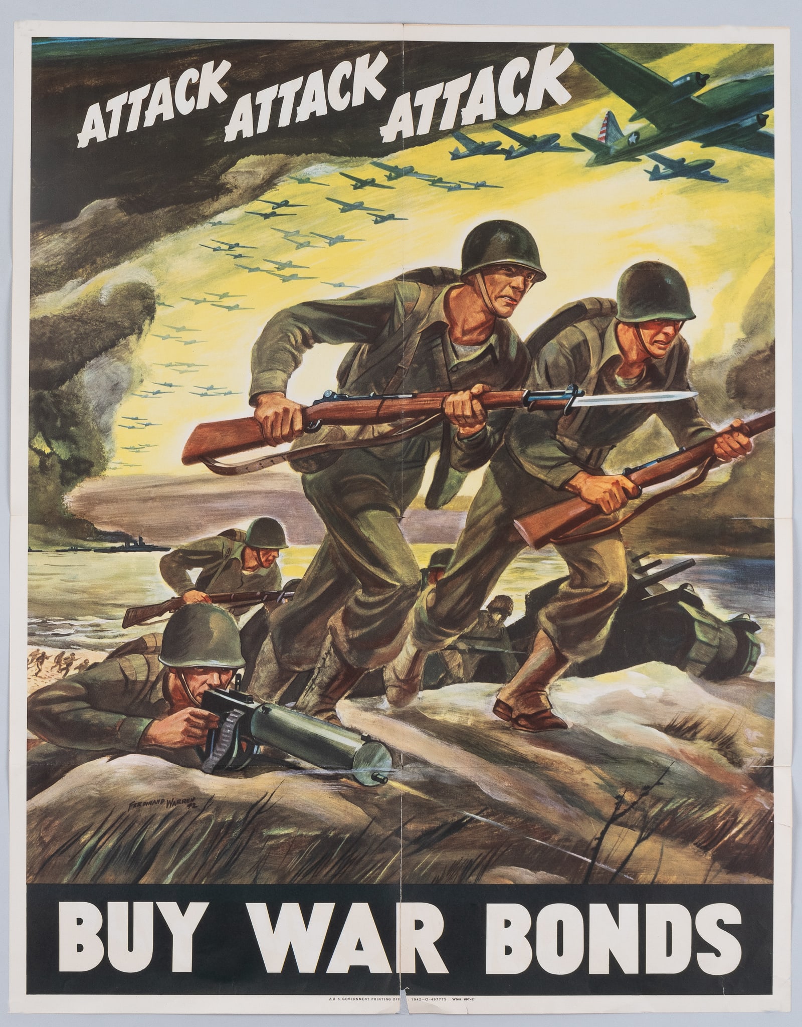 ATTACK BUY WAR BONDS WWII POSTER - FERDINAND WARREN (1 of 1)