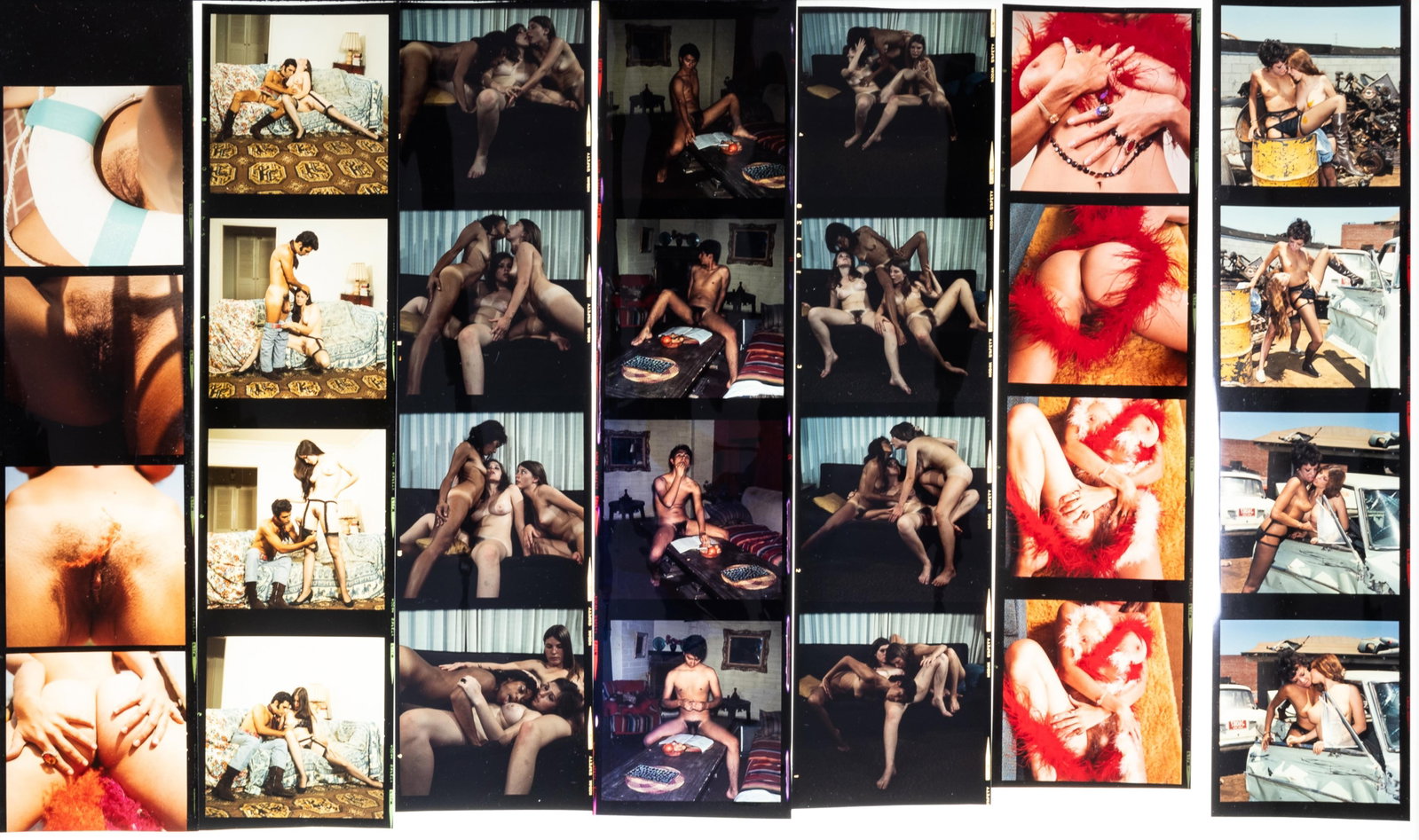 36 ADULT NUDE EROTIC COLOR SLIDES: Thirty-six color adult nude erotic medium format color slides. Medium format color transparency photos, 2.25 x 2.25 inches (6 x 6 cm).