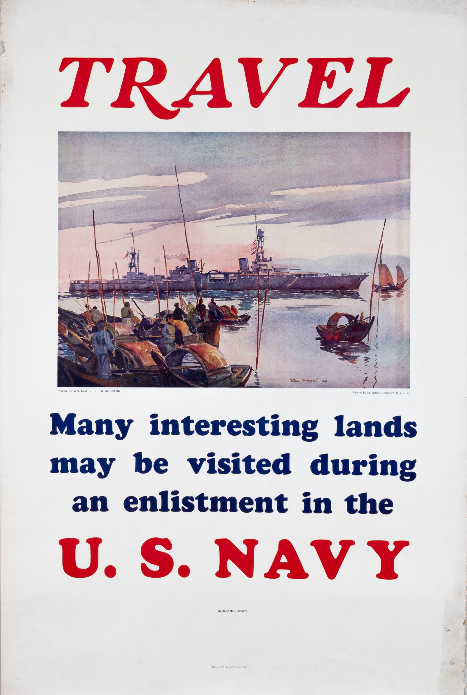 TRAVEL U.S. NAVY RECRUITMENT POSTER BY ARTHUR BEAUMONT (1 of 1)