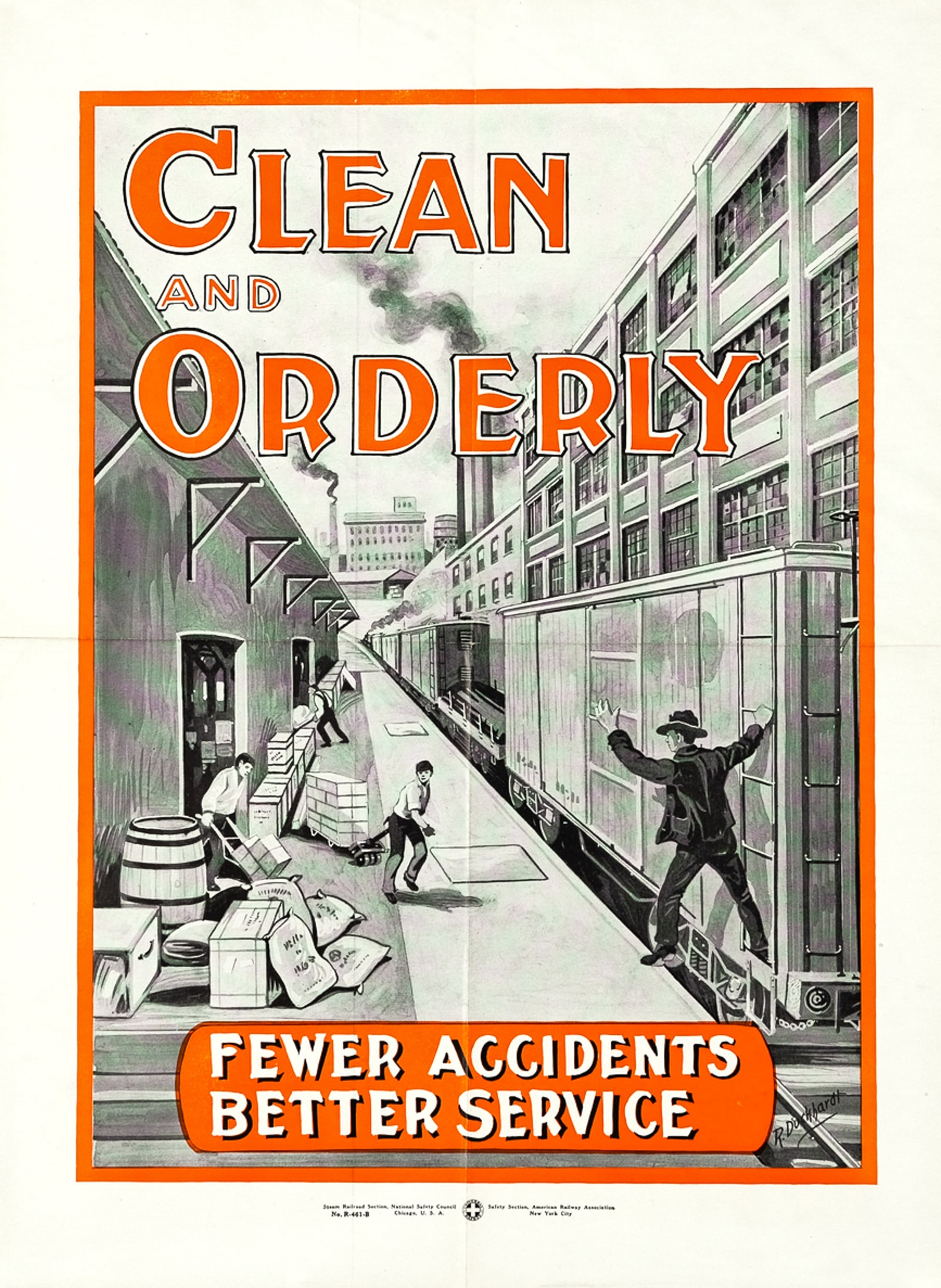 CLEAN AND ORDERLY 1927 STEAM RAILROAD SAFETY POSTER (1 of 1)