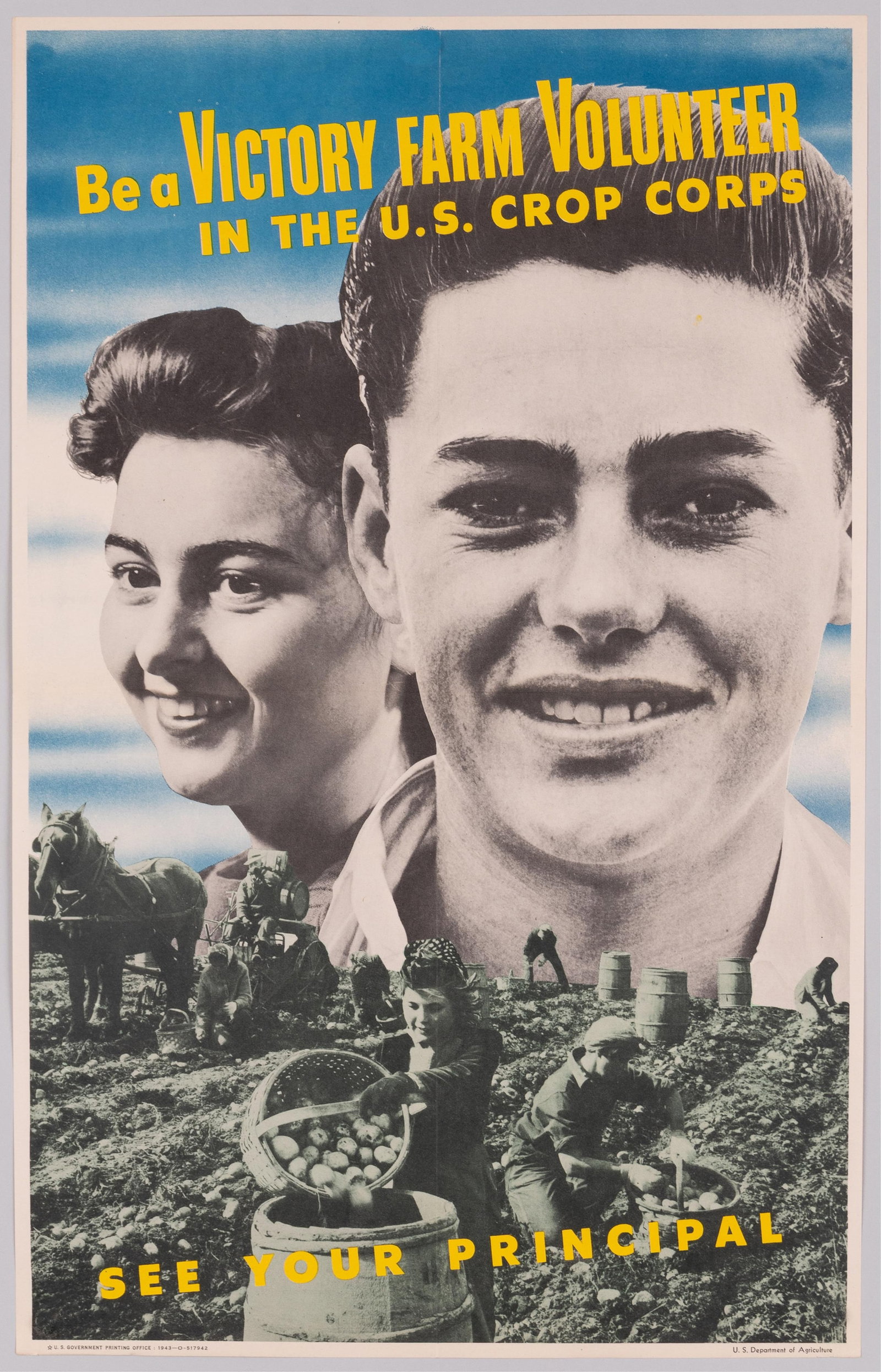 BE A VICTORY FARM VOLUNTEER U.S. CROP CORPS WWII POSTER (1 of 1)