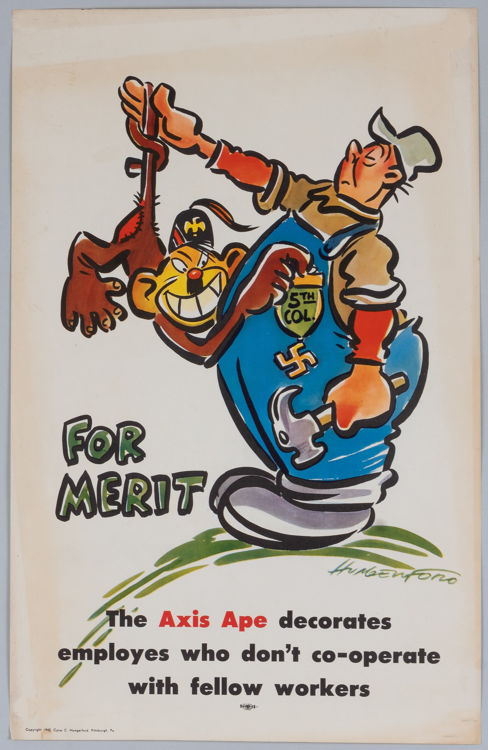 AXIS APE FOR MERIT WWII PROPAGANDA POSTER CY HUNGERFORD (1 of 1)