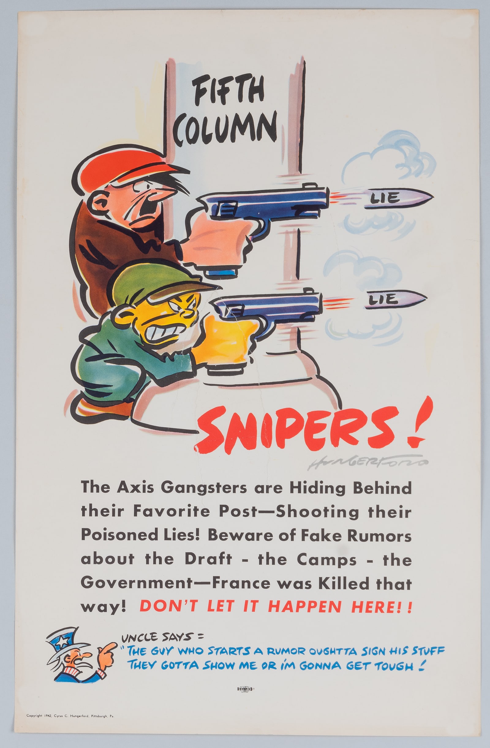 SNIPERS FIFTH COLUMN WWII POSTER CY HUNGERFORD (1 of 3)