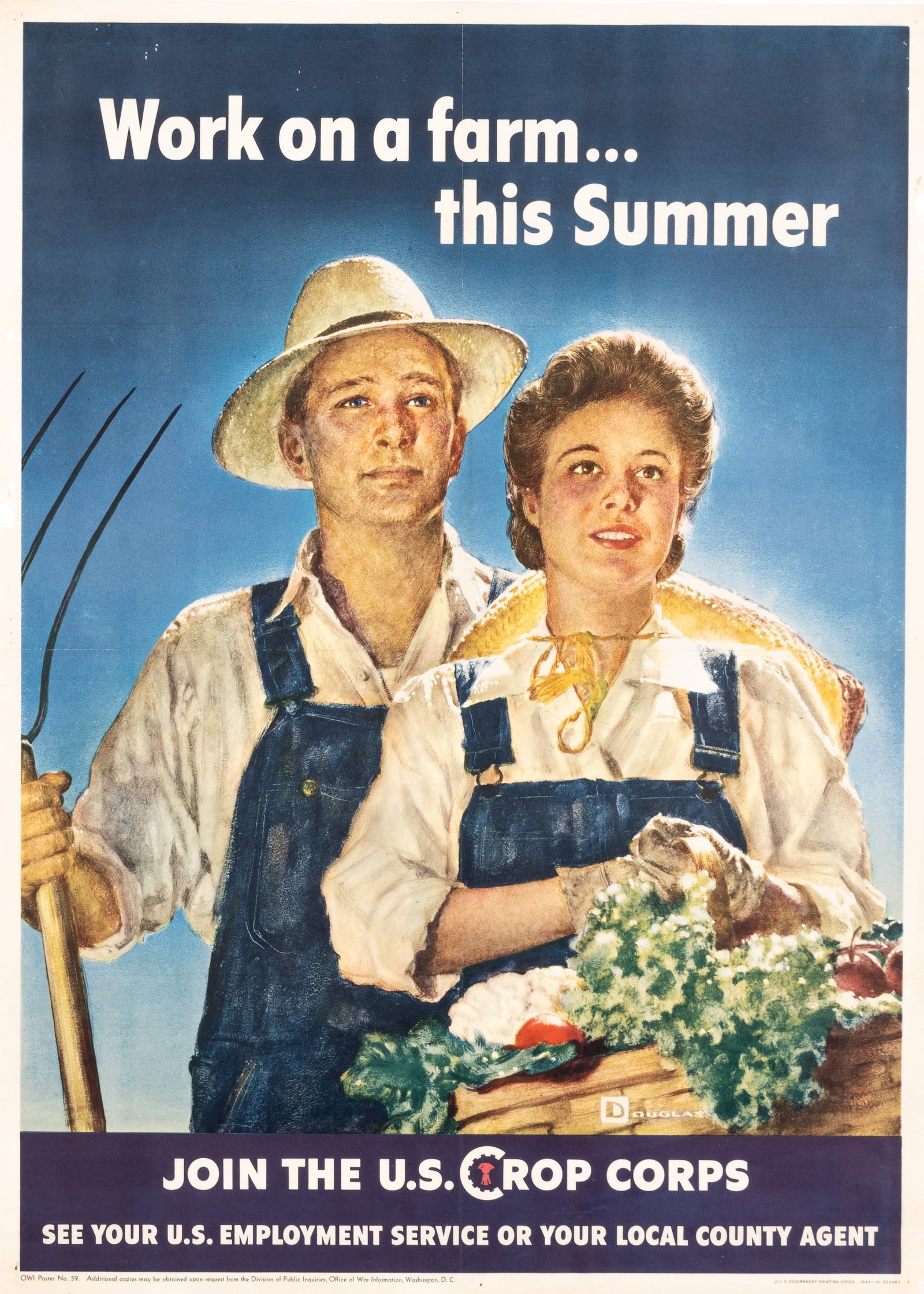 WORK ON A FARM THIS SUMMER WWII WAR EFFORT CROP CORPS POSTER BY D. CROCKWELL (1 of 1)