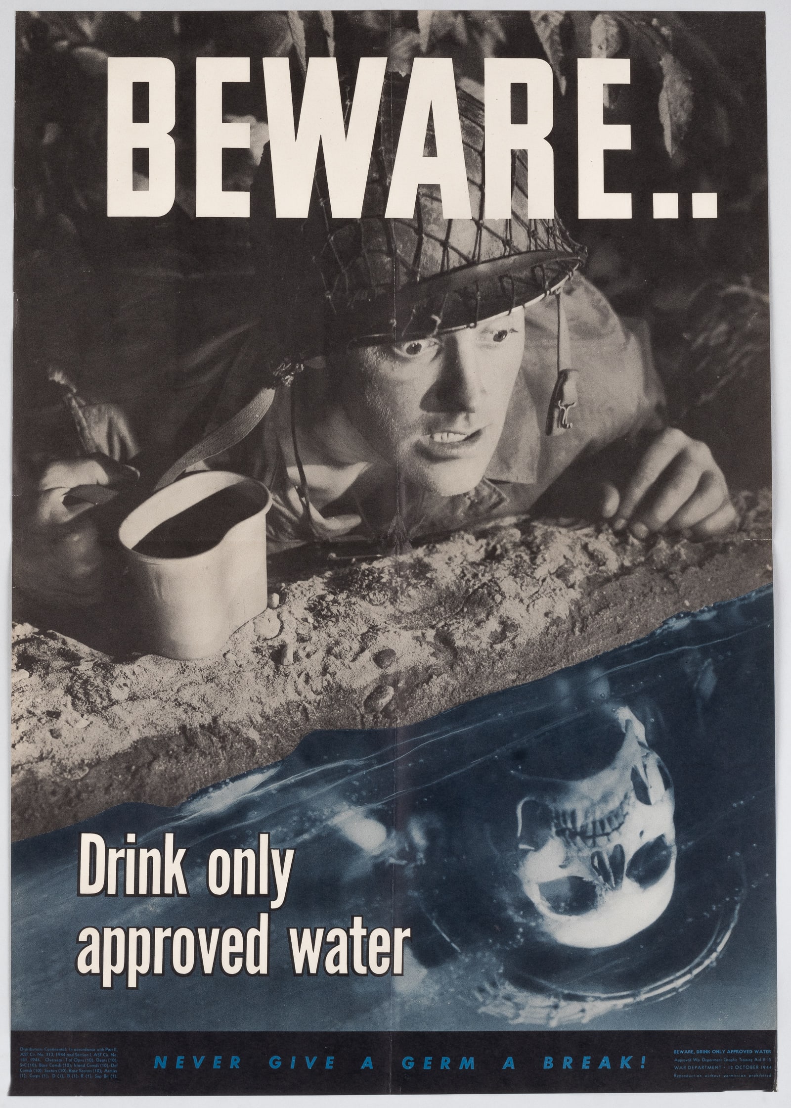 BEWARE.. DRINK ONLY APPROVED WATER WWII WARNING POSTER (1 of 1)
