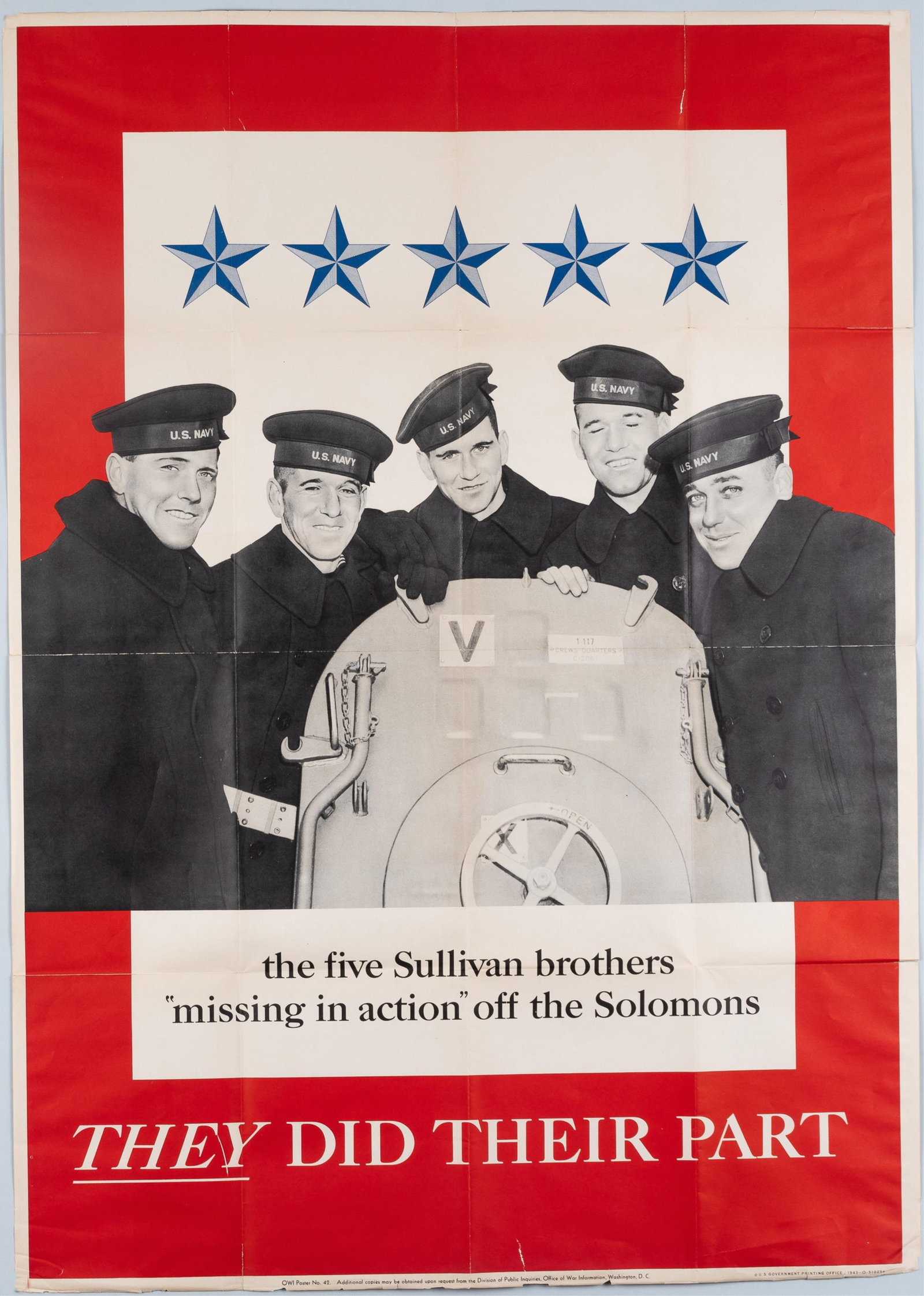LARGE VERSION - THE FIVE SULLIVAN BROTHERS MIA WWII POSTER (1 of 1)