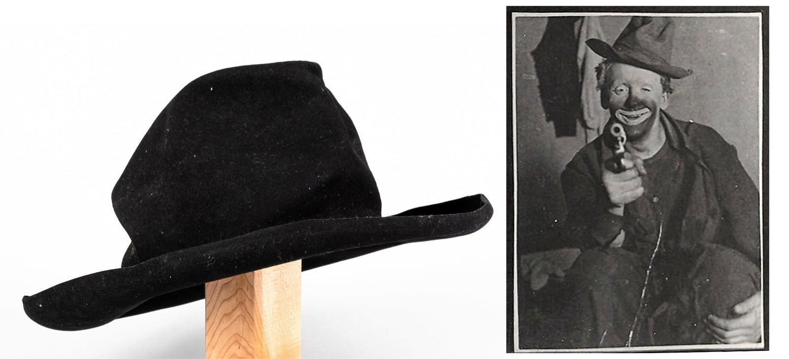 JOE JACKSON SR. BICYCLE CLOWN HAT - CLOWN HALL OF FAME INDUCTEE: Personal clown hat attributed to Joe Jackson Sr. (1873-1942), a renowned Austrian-born Vaudeville comedian known for his Tramp bicycle act. He would perform in a ragged suit in pantomime style. He foc
