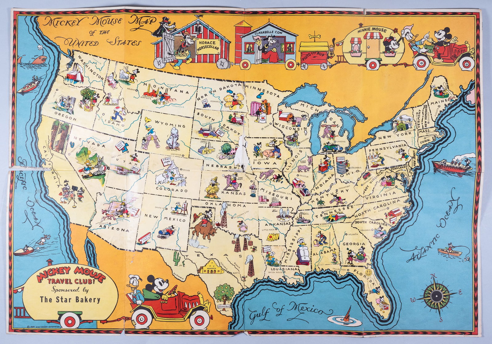 1938 MICKEY MOUSE TRAVEL CLUB PREMIUM MAP COMPLETE (1 of 2)