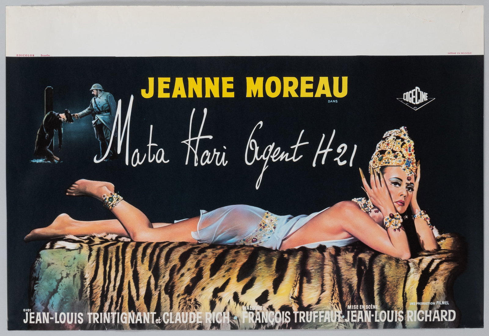 MATA HARI AGENT H21 JEANNE MOREAU 1964 MOVIE POSTER: Mata-Hari Agent H21 with Jeanne Moreau starring as Mata Hari. Original 1964 Belgian movie poster. Starring Jeanne Moreau, Jean-Louis Trintignant, Claude Rich, Franck Villard, Albert Remy, and Georges 