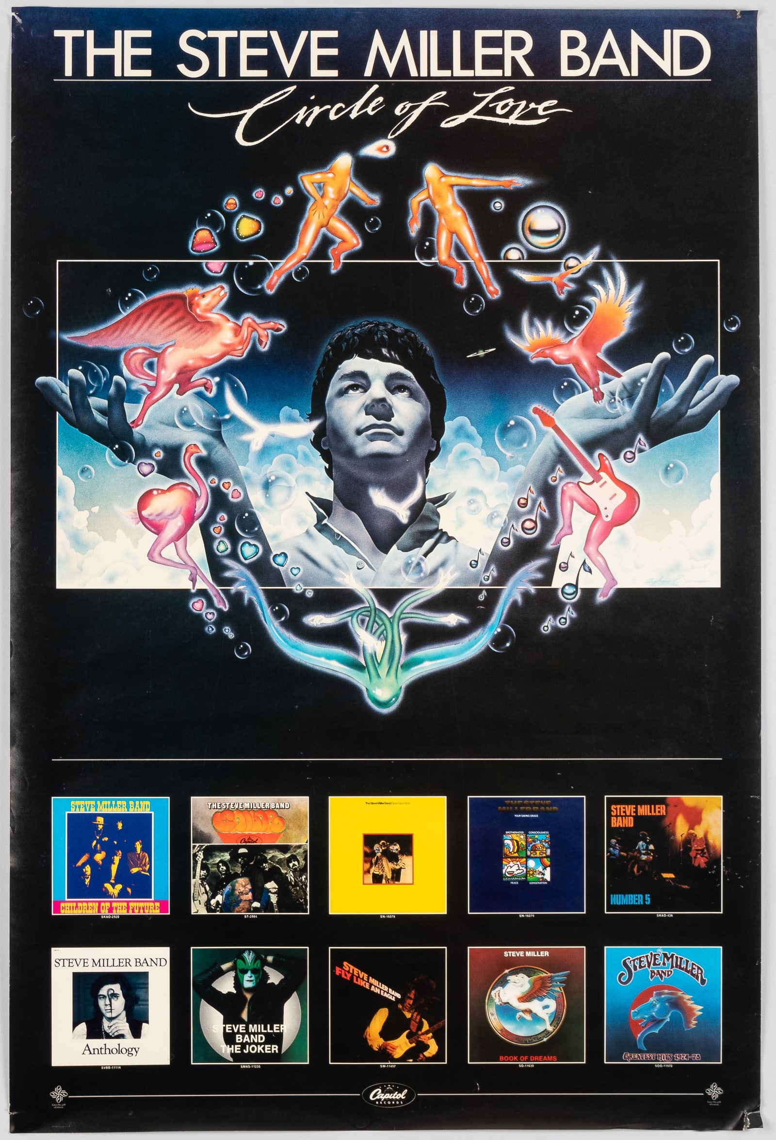 THE STEVE MILLER BAND RECORD POSTER: The Steve Miller Band Poster promoting their album ?Circle Of Love.? Small tears in the corners. 20 x 30 inches. Ships rolled.