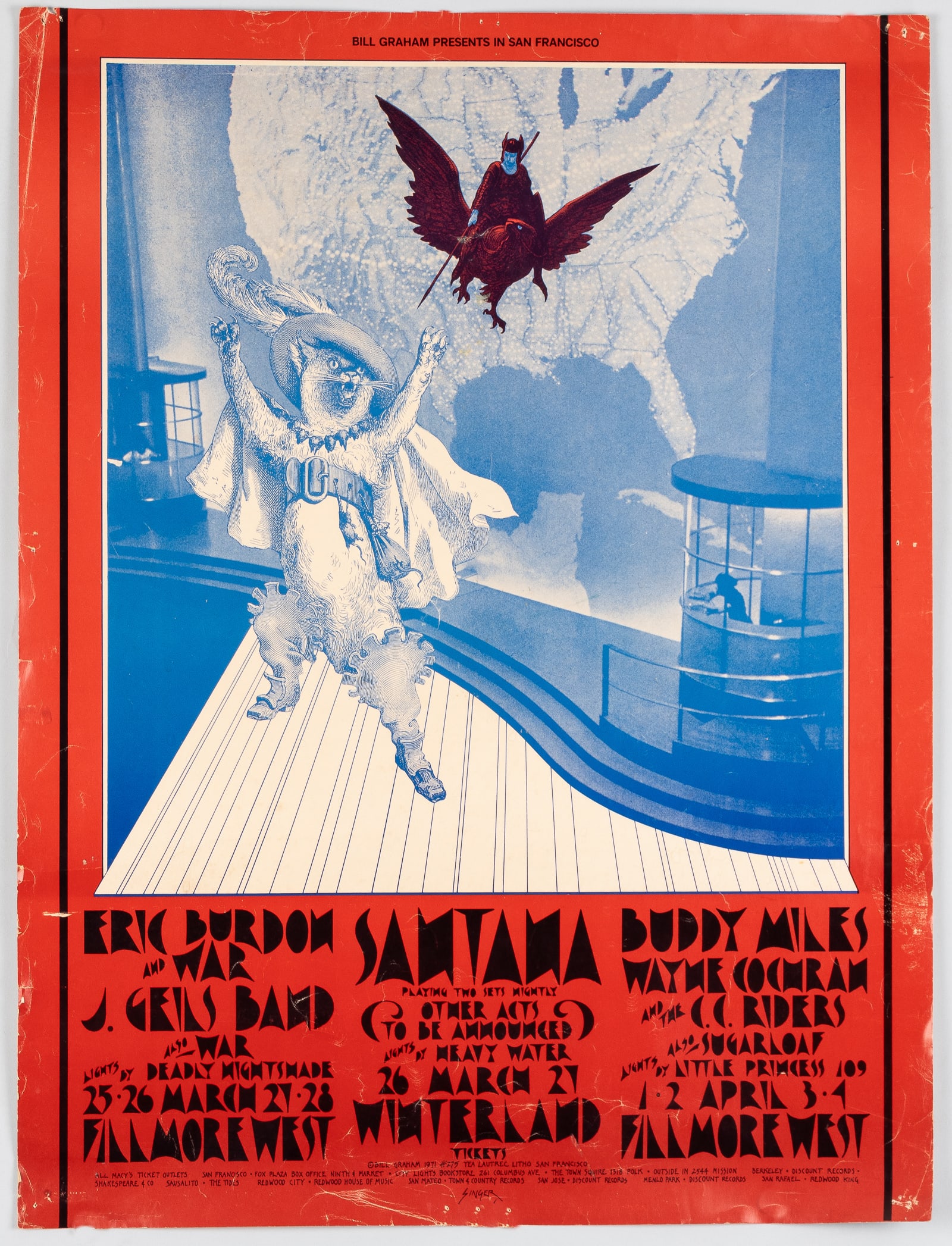 1971 FILLMORE WEST SANTANA ERIC BURDON BUDDY MILES CONCERT POSTER (1 of 1)