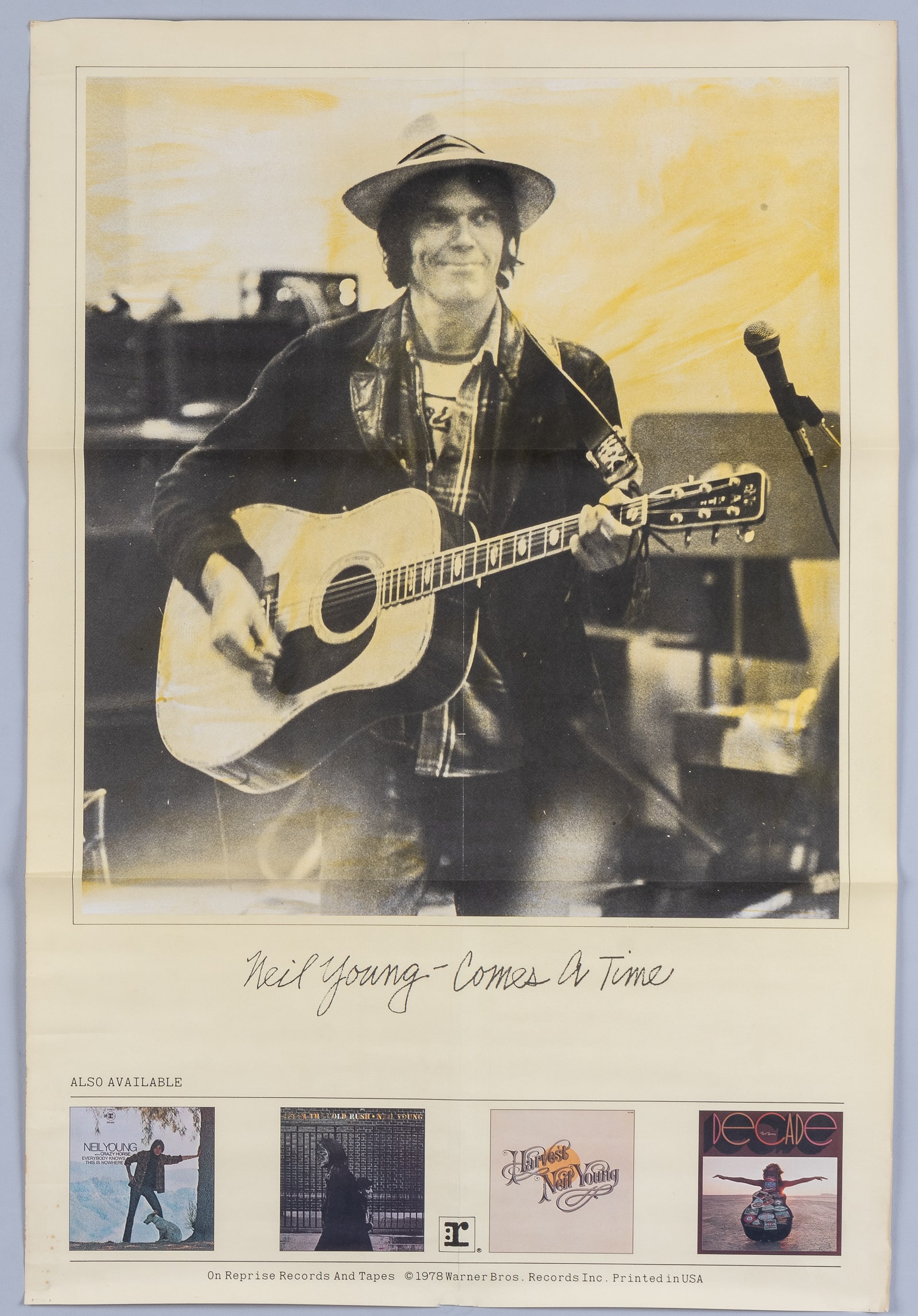 1978 NEIL YOUNG COMES A TIME PROMO POSTER: 1978 Neil Young promo poster, Come a Time. Folds. 24 x 36 inches.