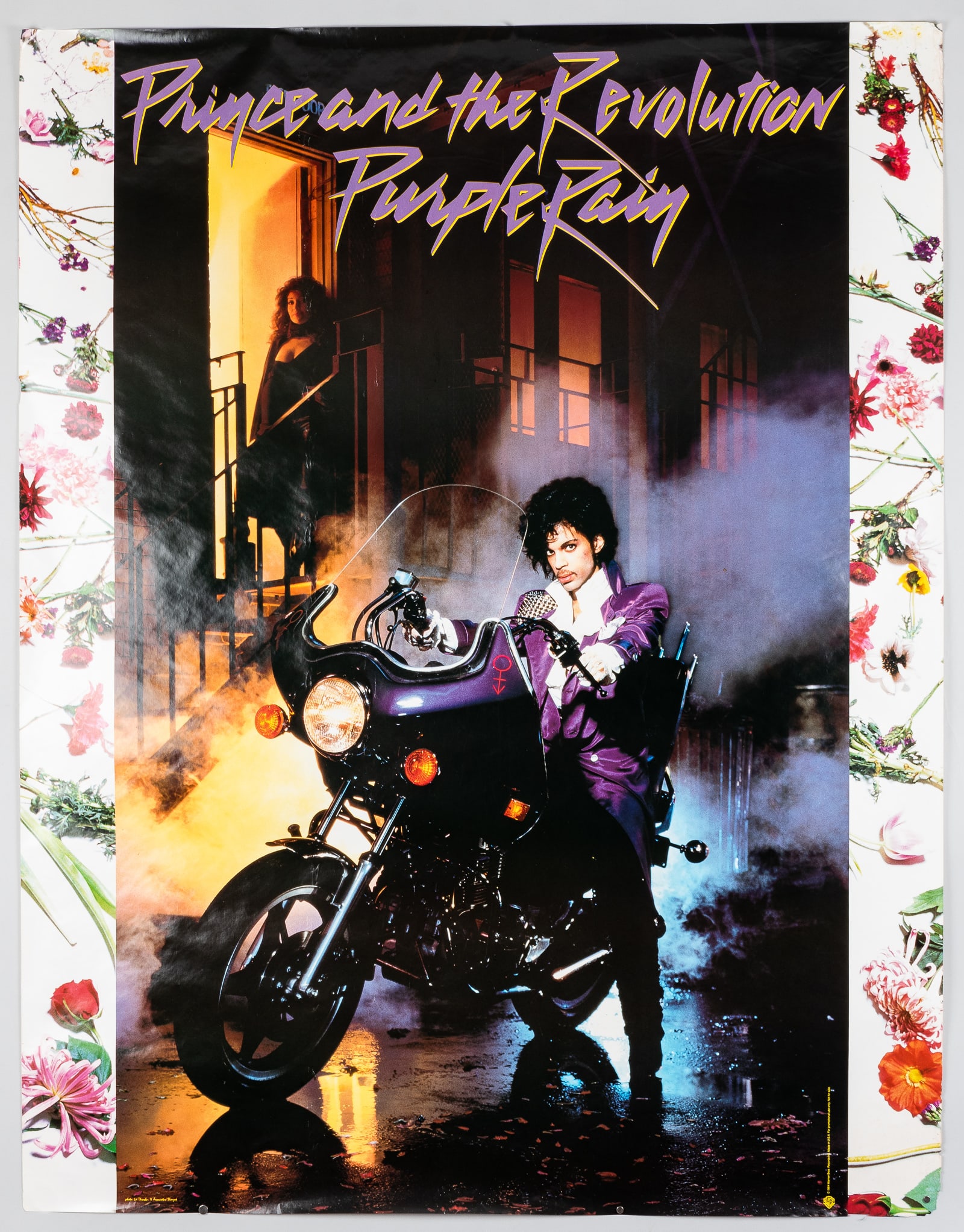 PRINCE AND THE REVOLUTION PURPLE RAIN PROMO POSTER: Prince and the Revolution Purple Rain original 1984 large promo poster for the Warner Bros. movie. Minor creases. Ships rolled. 46 x 58 inches.