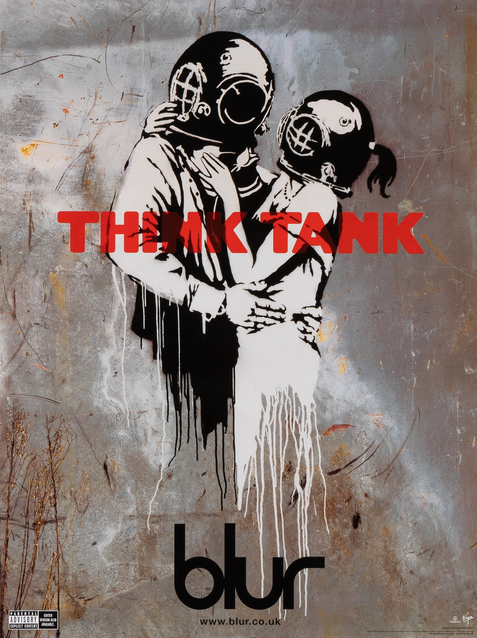 BANKSY - BLUR THINK TANK 2003: Original poster for the release of the album Think Tank by Blur. The album cover was stenciled by the graffiti artist Banksy. 24 x 18 inches. Light creases. Ships rolled.