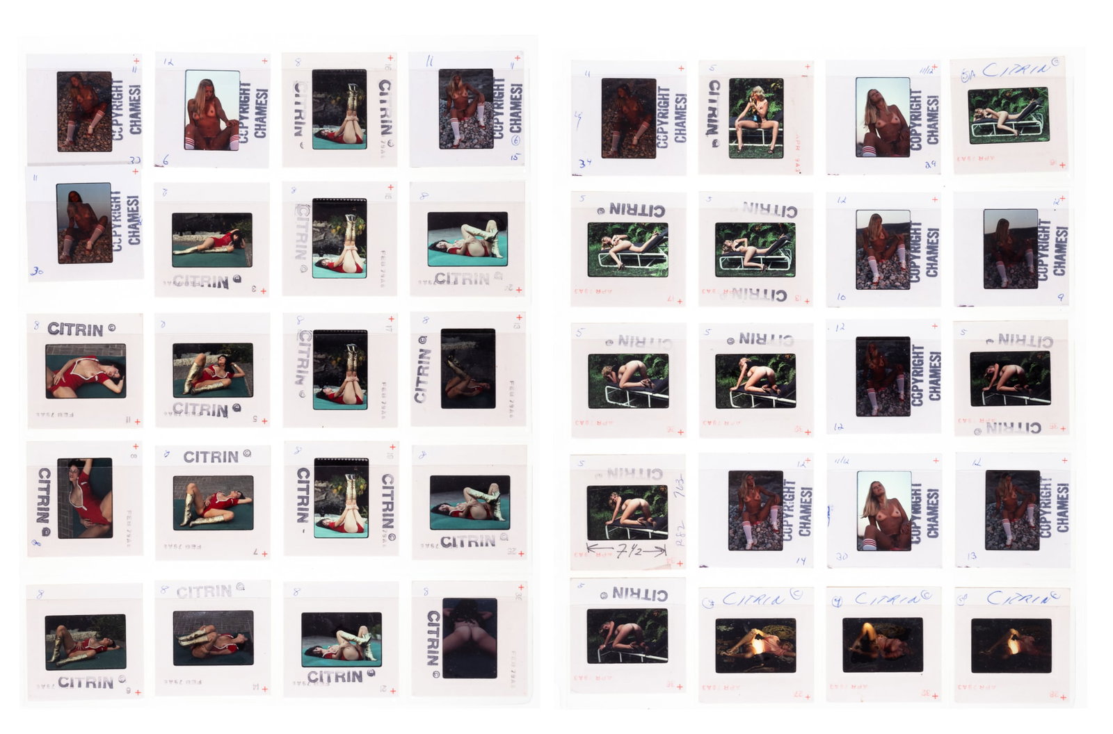 40 ADULT NUDE EROTIC COLOR SLIDES: Forty vintage adult nude erotic color slides, Playboy style.