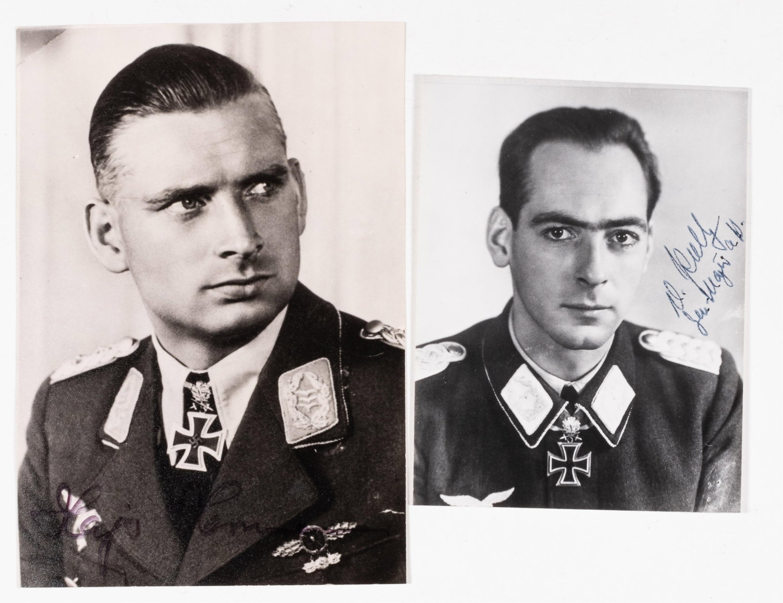 DIETRICH PELTZ - HAJO HERRMANN: Two WWII German Luftwaffe Knight's Cross recipients signed photos, including one from DIETRICH PELTZ (1914-2001), Luftwaffe bomber pilot and youngest general of the Wehrmacht, who flew 320 combat