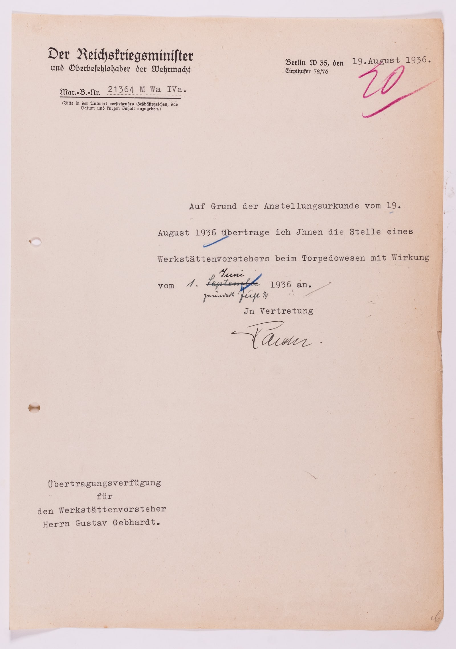 GRAND ADMIRAL ERICH RAEDER: Erich Raeder (1876-1960) German Grand Admiral and Chief of the German Navy High Command, convicted of war crimes after the war and sentenced to life imprisonment. Signed document by Raeder in