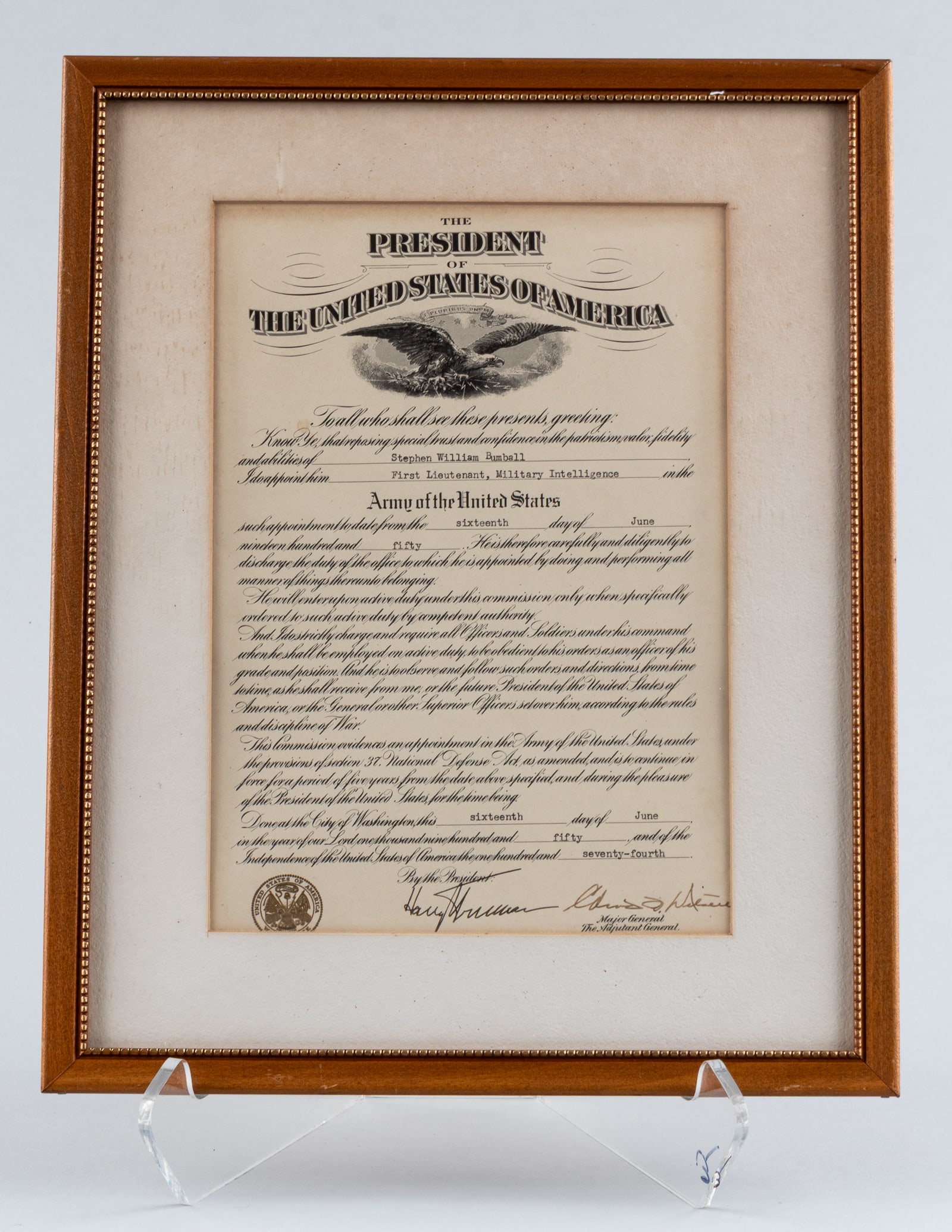 HARRY S. TRUMAN - STEPHEN W. BUMBALL COLLECTION (1915: President Harry S. Truman (1884-1972), the 33rd president of the United States, led the country through the end of WWII after Roosevelt's death, established the Marshall Plan, and committed U.S.
