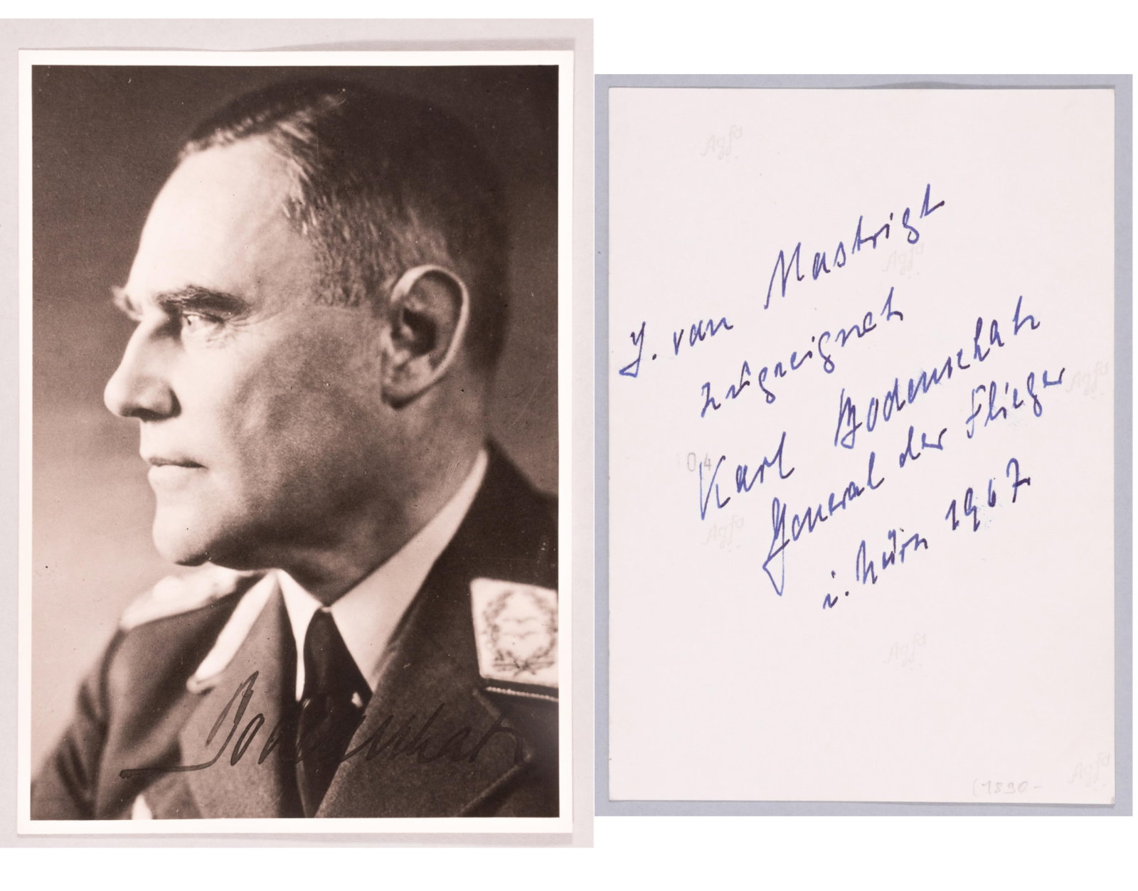 KARL-HEINRICH BODENSCHATZ: (1890-1979) German general, adjudant to Manfred von Richtofen during WWI, and liaison officer between Hermann Goring and Adolf Hitler in WWII. Survived the 20th July assassination plot at the Wolf's