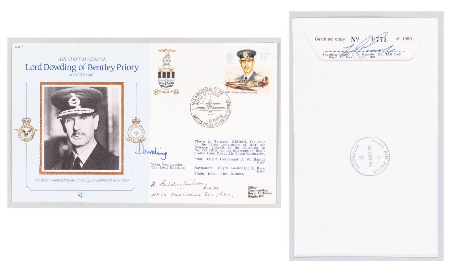 LORD DOWDING SIGNED FIRST DAY COVER: Lord Hugh Dowding (1882-1970), Air Officer Commanding RAF Fighter Command during the Battle of Britain. Generally credited with playing a crucial role in Britain's defense and the defeat of Operation